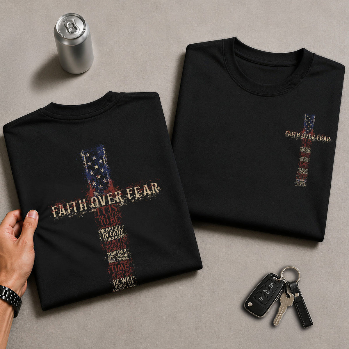 Faith Over Fear American Flag Cross Psalms 118 6 Christian T Shirt Apparel Top Unisex - Rust Field Wear