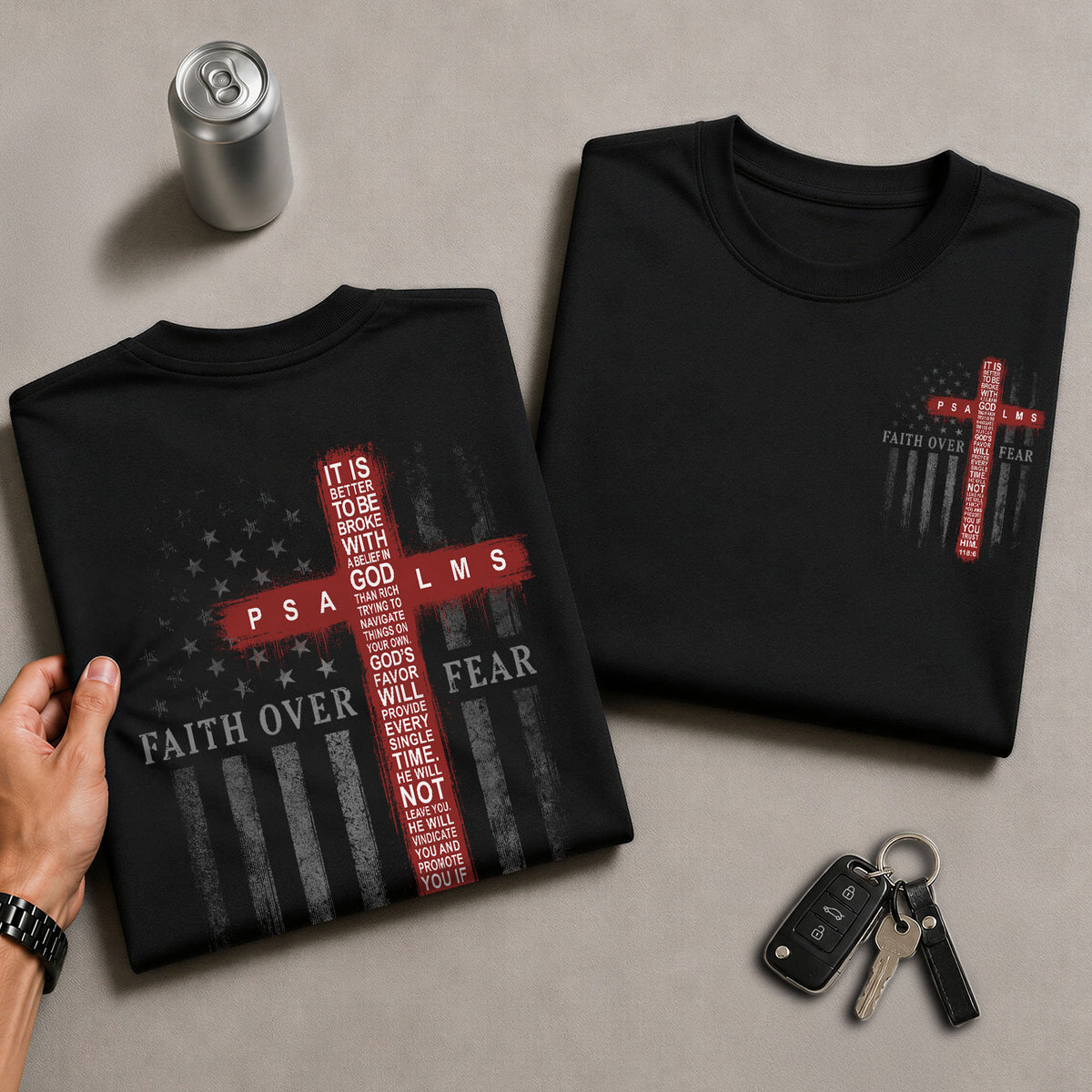 Patriotic Faith Over Fear American Flag Cross Psalms 118 6 Christian T Shirt Apparel - Rust Field Wear