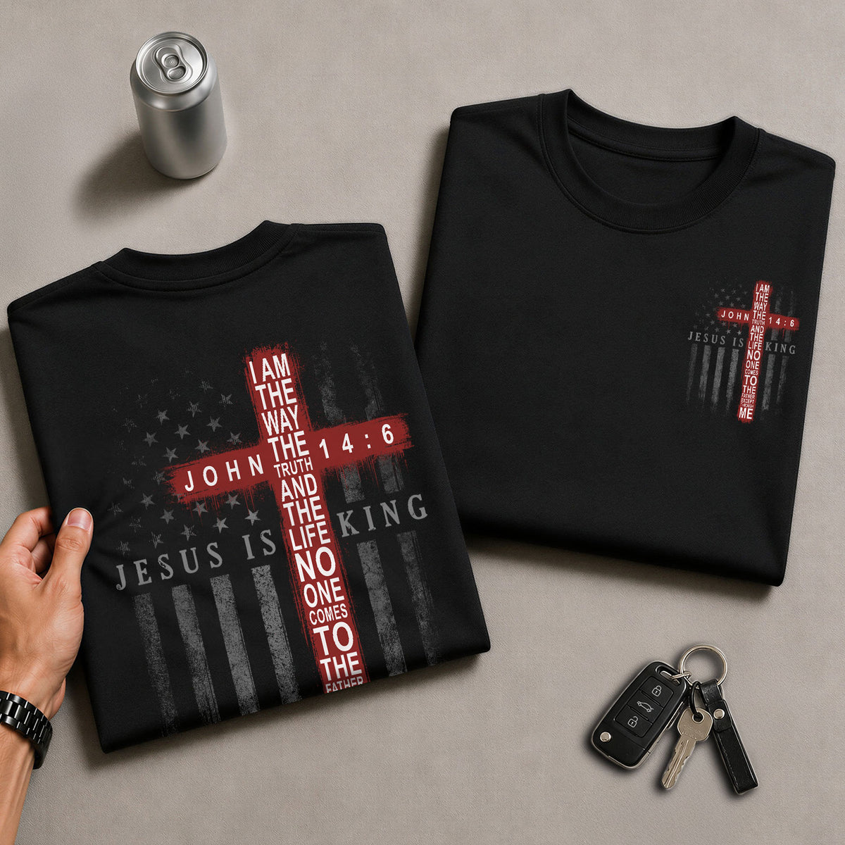 Jesus Is King T Shirt Christian Cross John 14 6 American Flag Religious Faith Tee - Rust Field Wear