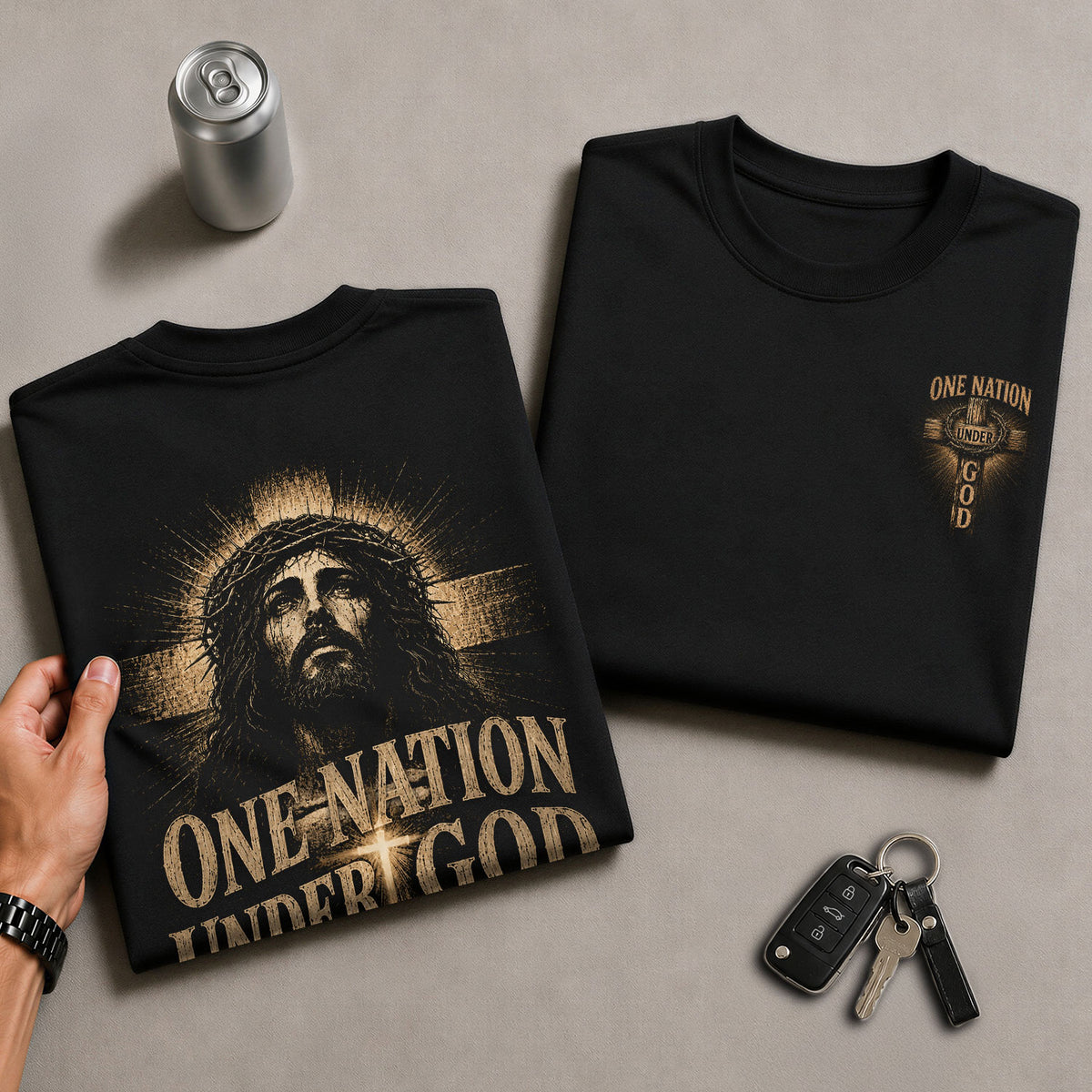 One Nation Under God Shirt Patriotic Christian Men Shirt Jesus Portrait Cross Graphic Tee - Rust Field Wear