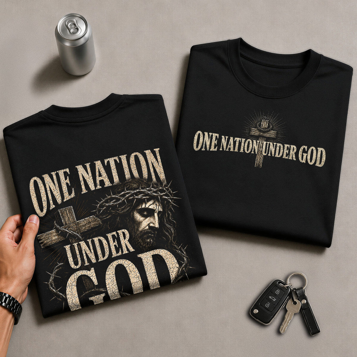 One Nation Under God Shirt Patriotic Christian Men Shirt Jesus Crown Of Thorns Cross Tee - Rust Field Wear
