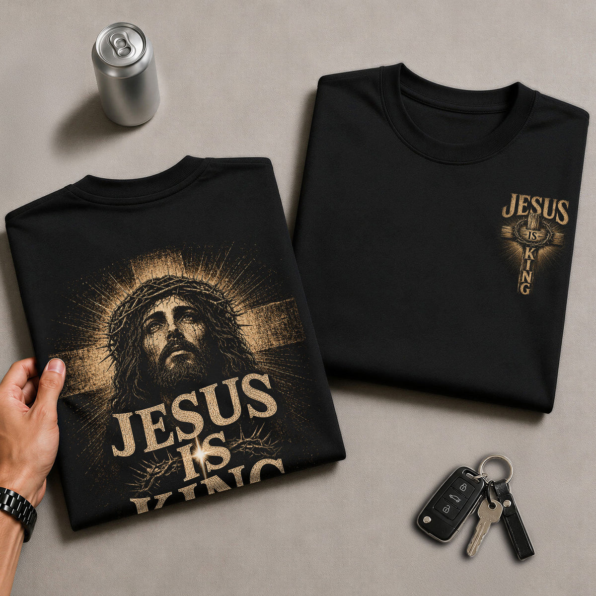 Jesus Is King Shirt Christian Men Shirt Portrait Cross Graphic Tee John 14 6 Bible Verse - Rust Field Wear