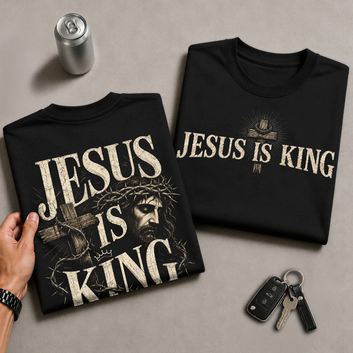 Jesus Is King Shirt Christian Men Shirt Revelation 17 14 Cross Graphic Tee Bible Verse - Rust Field Wear