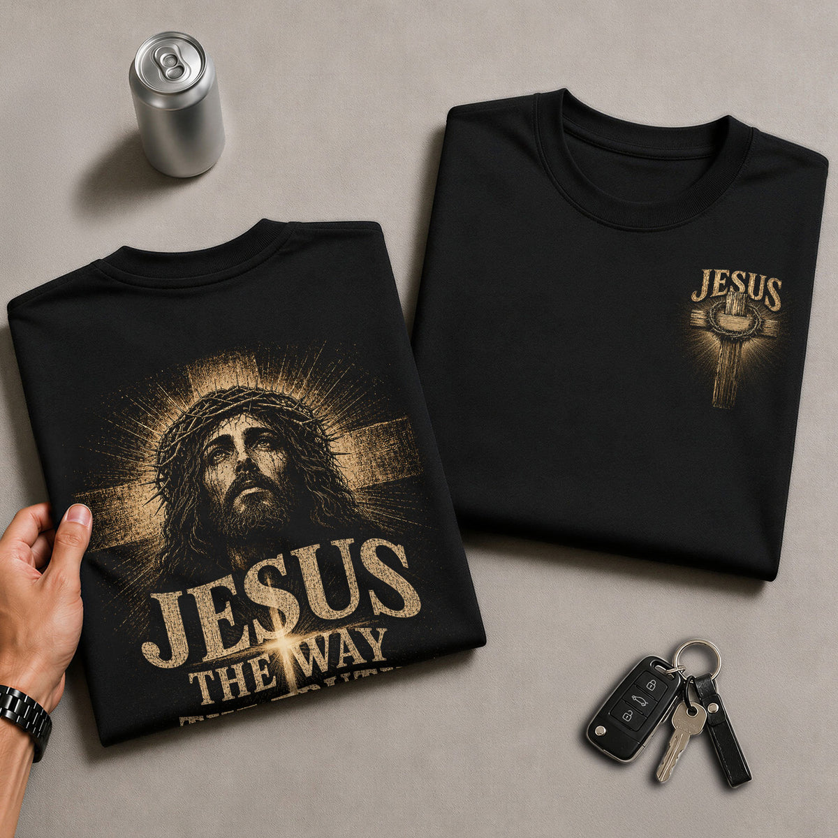 Jesus Portrait Crown Of Thorns The Way The Truth The Life Graphic Christian T Shirt Men - Rust Field Wear