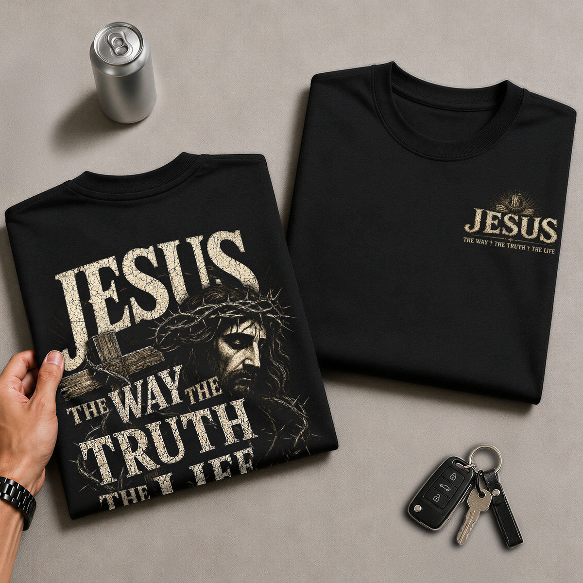 Jesus Side Profile Crown Of Thorns The Way The Truth The Life Christian T Shirt Men - Rust Field Wear
