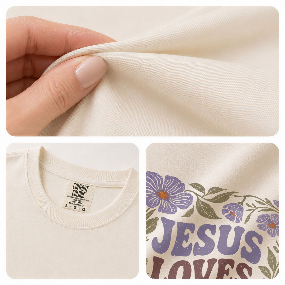 Jesus Loves You Retro Purple Floral 1 John 4 19 Christian T Shirt Apparel Women Top - Rust Field Wear
