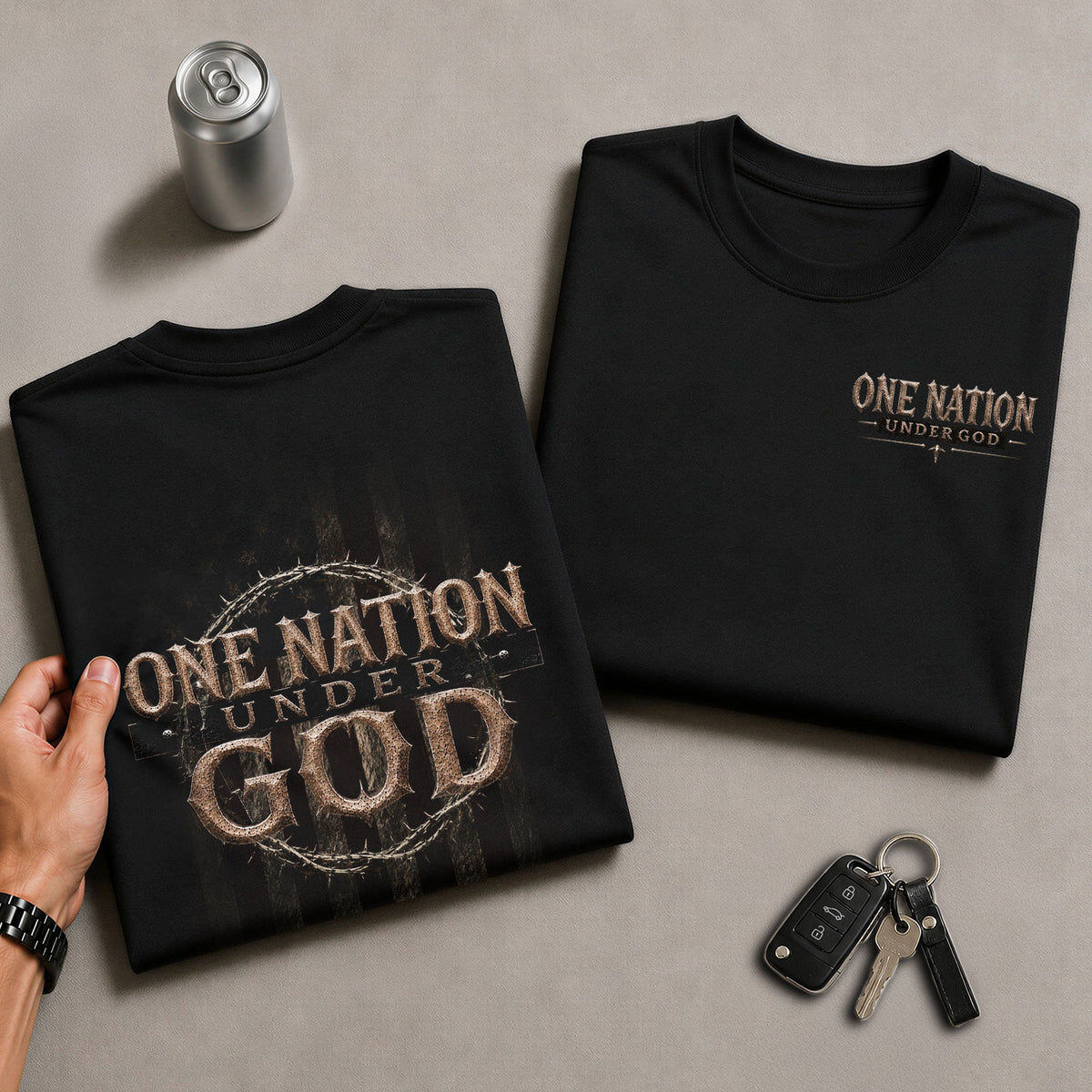 One Nation Under God Shirt Patriotic Christian Men Shirt Crown Of Thorns American Flag Tee - Rust Field Wear