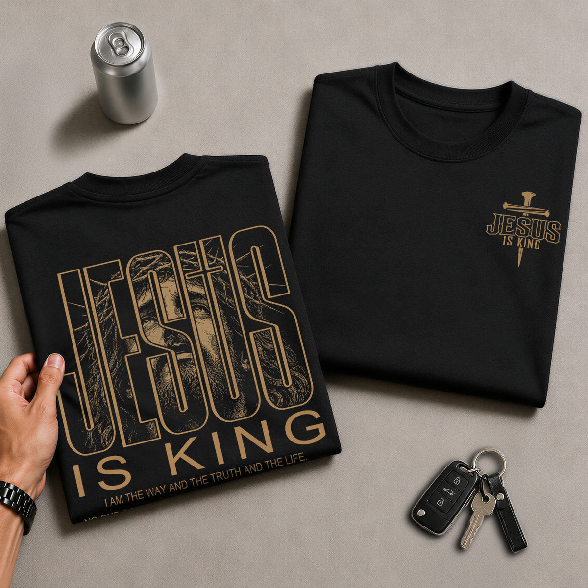 Jesus Is King John 14 6 Portrait Graphic Christian Tee Shirt Apparel Men Clothing - Rust Field Wear