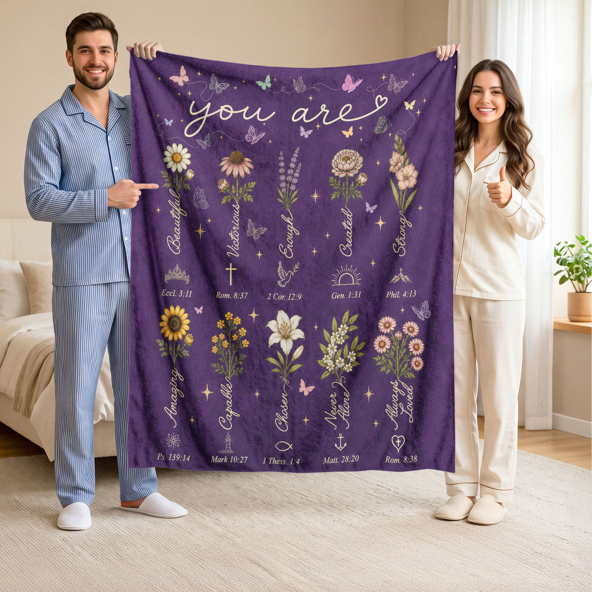 Christian Blanket for Women, Bible Verse Throw Blanket - Butterfly Scripture Home Decor - Rust Field Wear