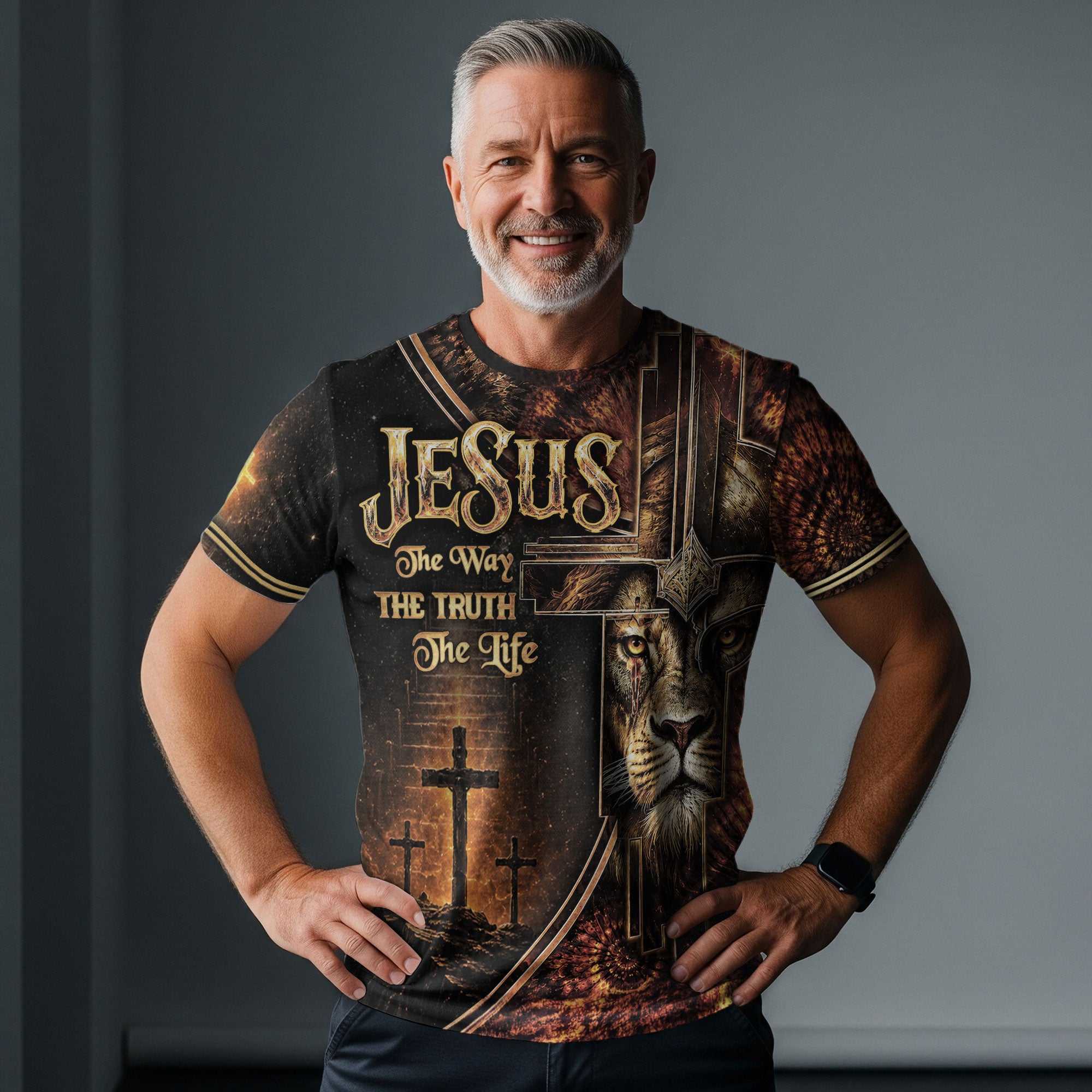 Jesus The Way The Truth The Life Lion Cross Christian Faith Christian Faith Design - Christian Tee Shirts, Christian Shirts for Men - Rust Field Wear