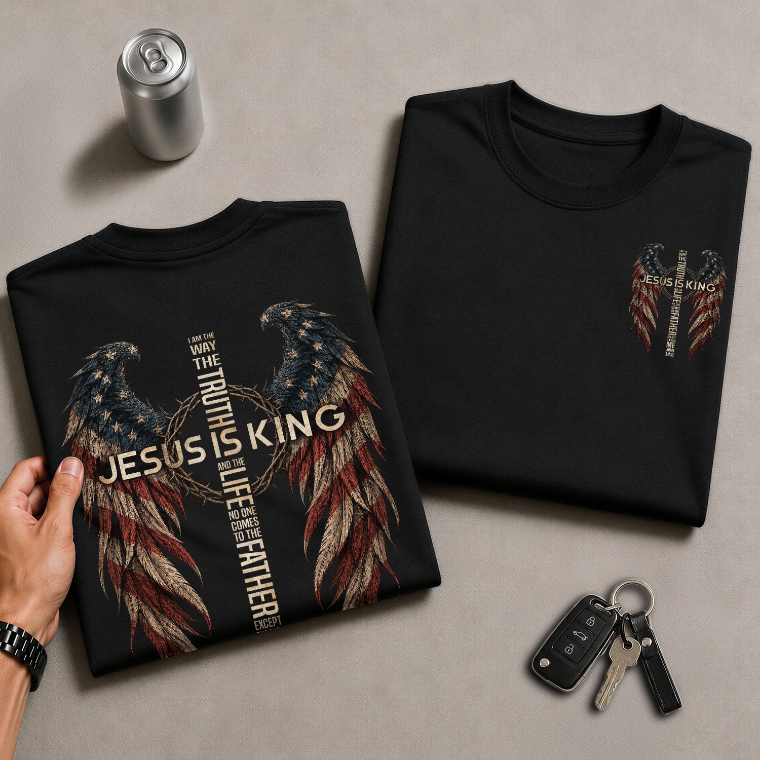 Jesus Is King T Shirt American Flag Wings Crown Of Thorns Cross John 14 6 Apparel