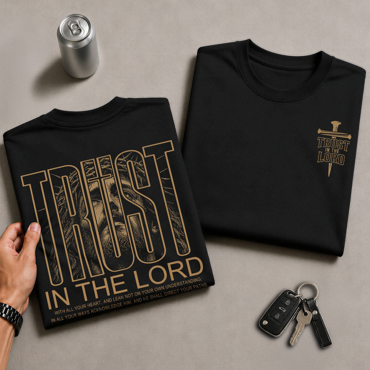 Trust In The Lord Jesus Proverbs 3 5 6 Graphic Christian T Shirt Apparel Men Clothing - Rust Field Wear