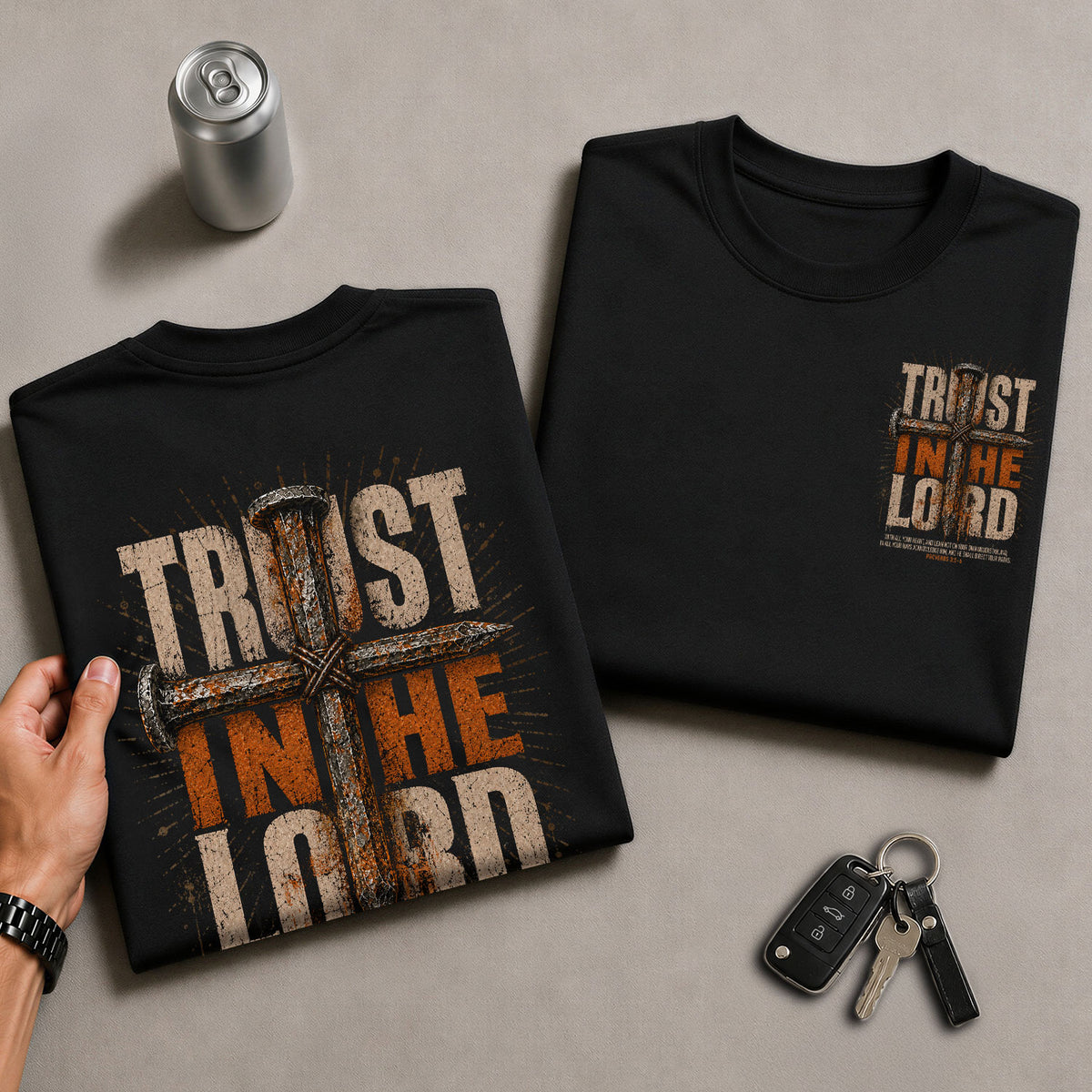 Trust In The Lord T Shirt Christian Cross Proverbs 3 5 6 Bible Verse Religious Apparel Tee - Rust Field Wear