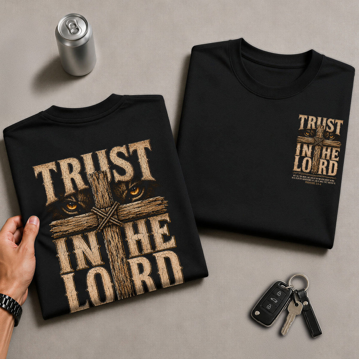 Trust In The Lord T Shirt Christian Lion Cross Proverbs 3 5 6 Religious Faith Tee - Rust Field Wear