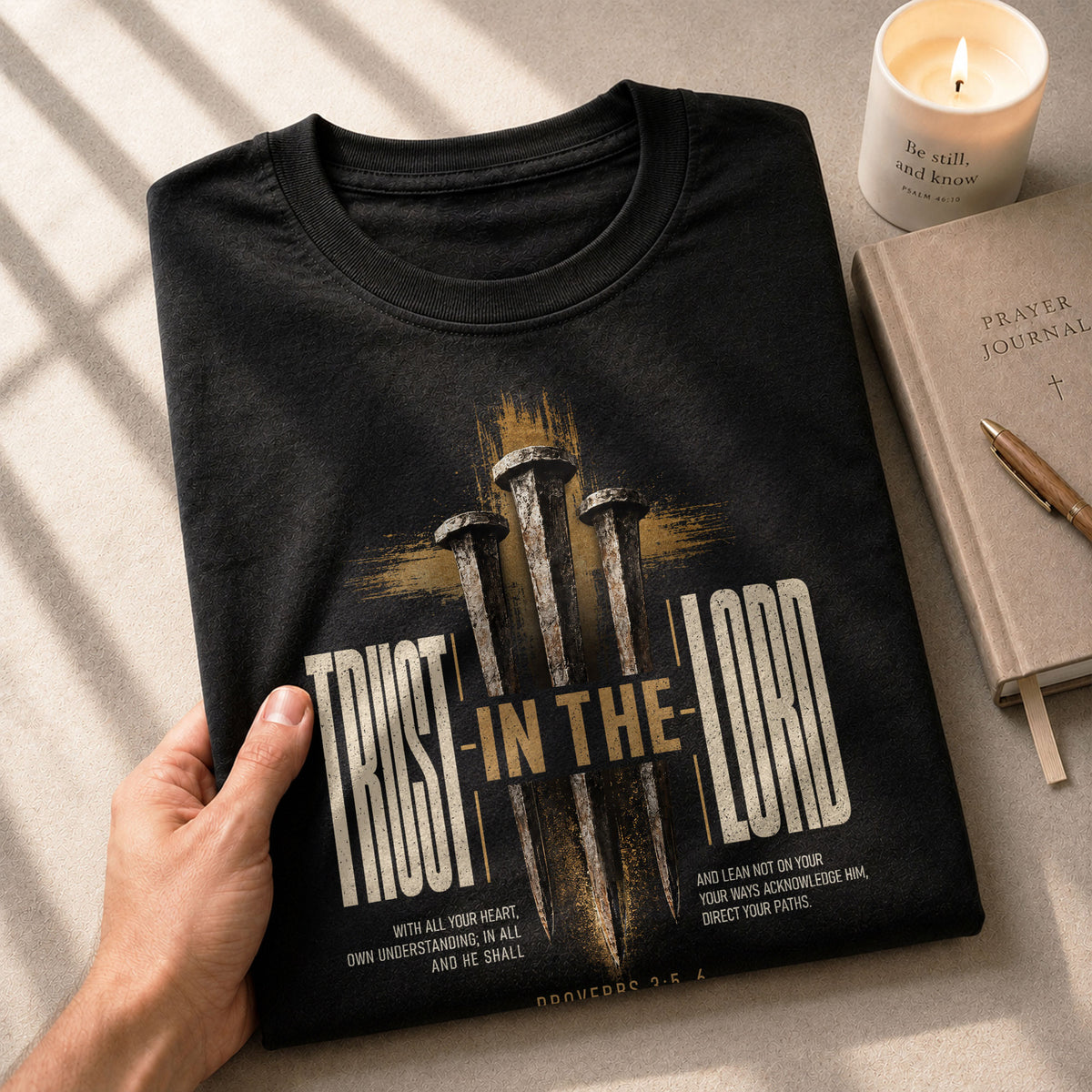 Trust In The Lord T Shirt Christian Proverbs 3 5 6 Bible Verse Faith Cross Tee - Rust Field Wear