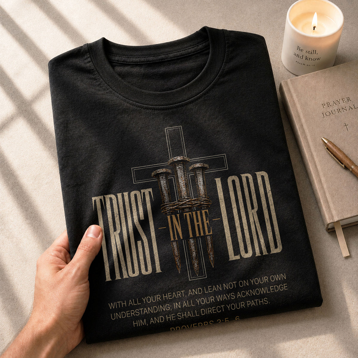 Trust In The Lord T Shirt Christian Cross Proverbs 3 5 6 Scripture Religious Tee - Rust Field Wear