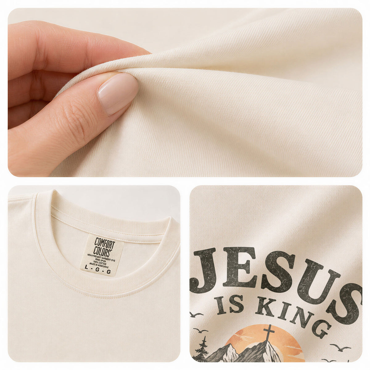 Jesus Is King Mountain Cross Trees Revelation 17 14 Graphic Christian T Shirt Women - Rust Field Wear