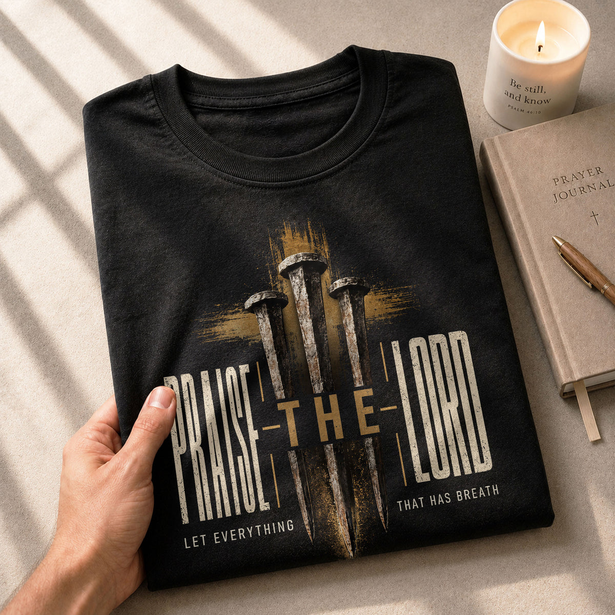 Praise The Lord Psalm 150 6 Nails Cross Graphic Christian T Shirt Apparel Men Clothing - Rust Field Wear