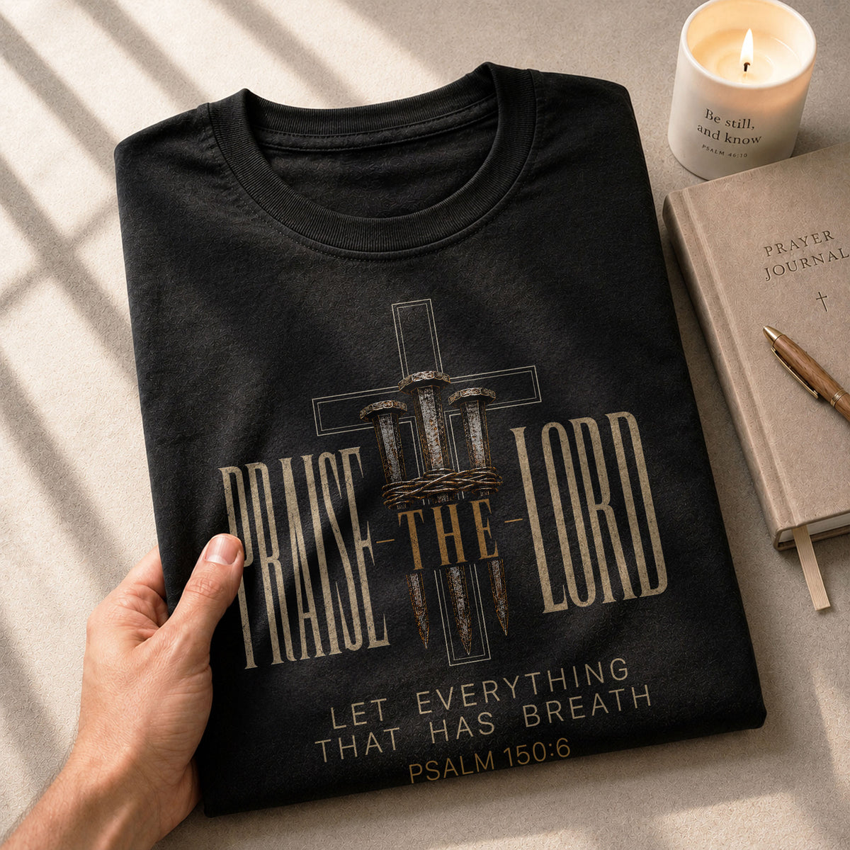 Praise The Lord Psalm 150 6 Crown Of Thorns Nails Graphic Christian T Shirt Apparel Men - Rust Field Wear
