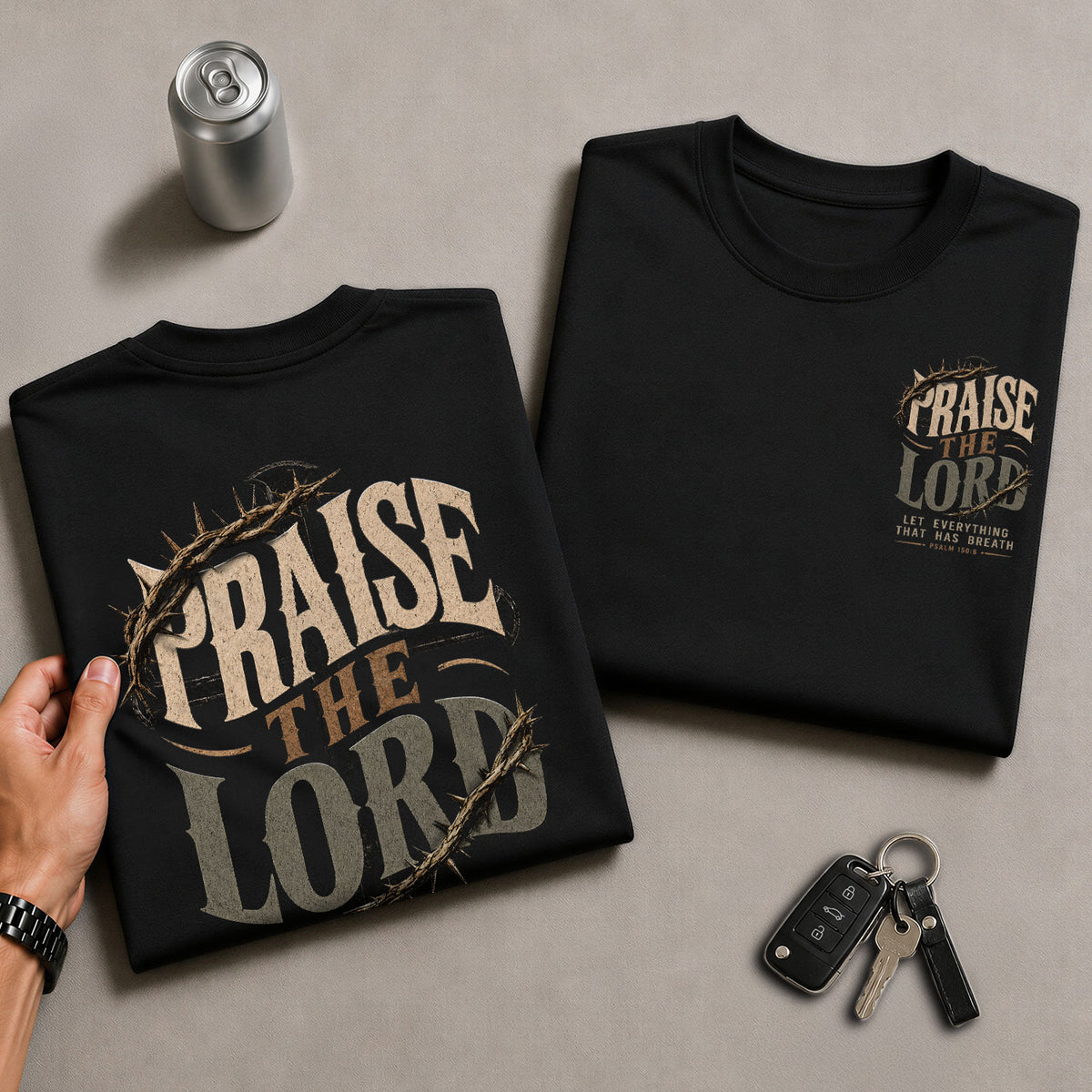 Praise The Lord Shirt Crown Of Thorns Christian Bible Verse Psalm 150 6 Faith Graphic Tee - Rust Field Wear
