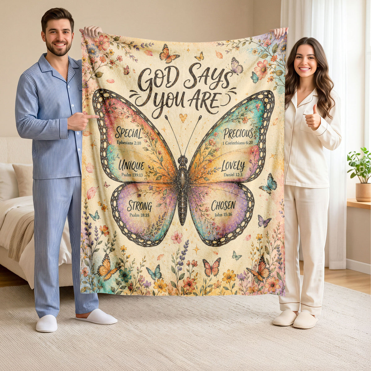 Christian Blanket for Women, Bible Verse Throw Blanket - Faith Inspired Butterfly Design - Rust Field Wear