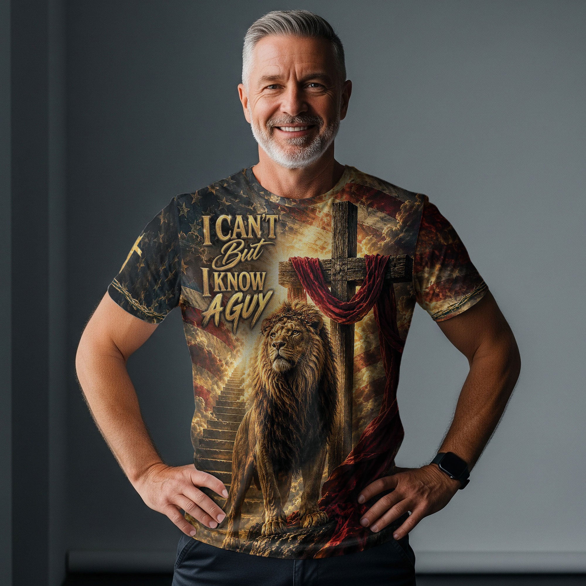 Christian Lion Cross 3D Men T-Shirt I Can't But I Know A Guy Jesus Faith Graphic Tee Shirt