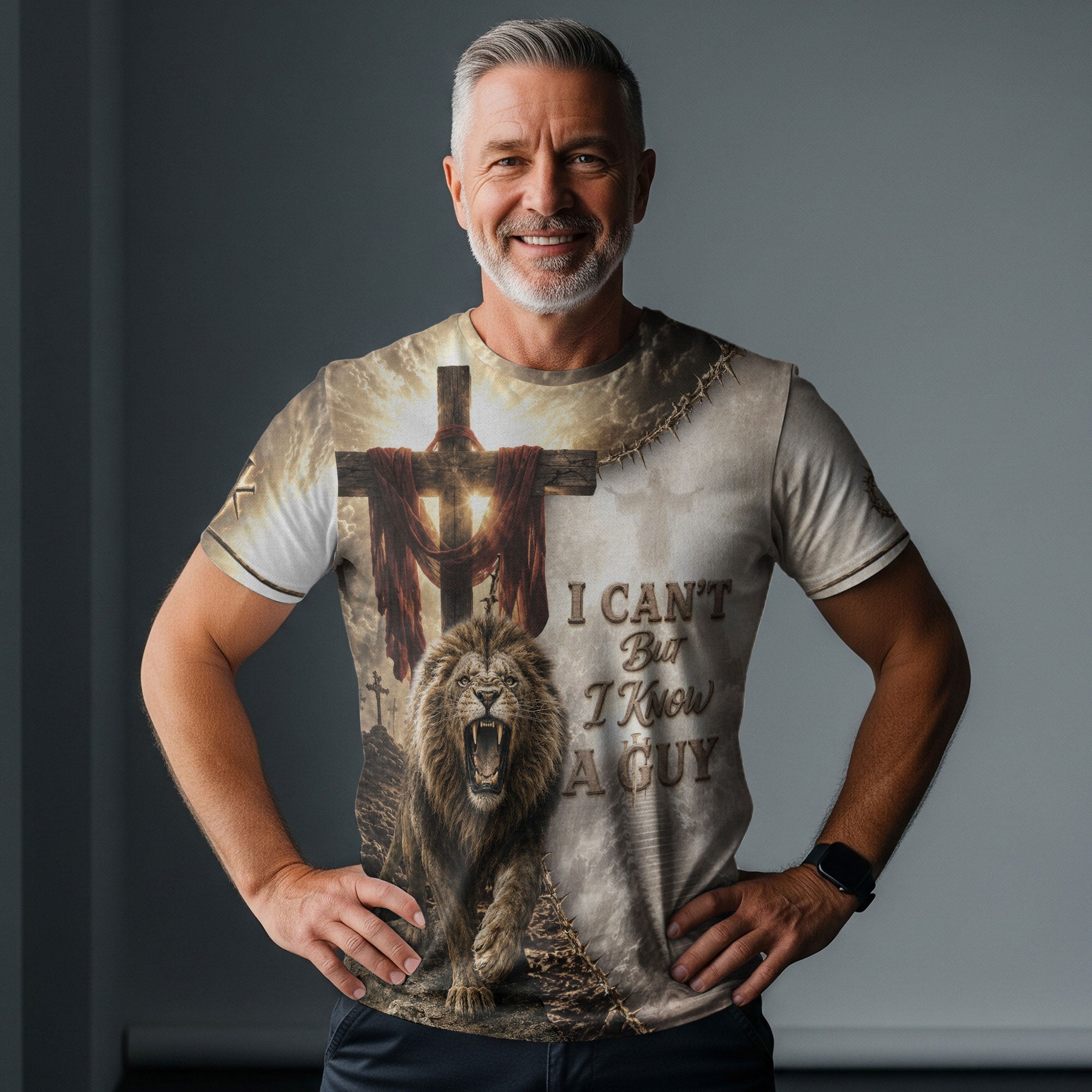 Christian Lion Cross Wings 3D Men Shirt I Can't But I Know A Guy Jesus Faith Print Tee