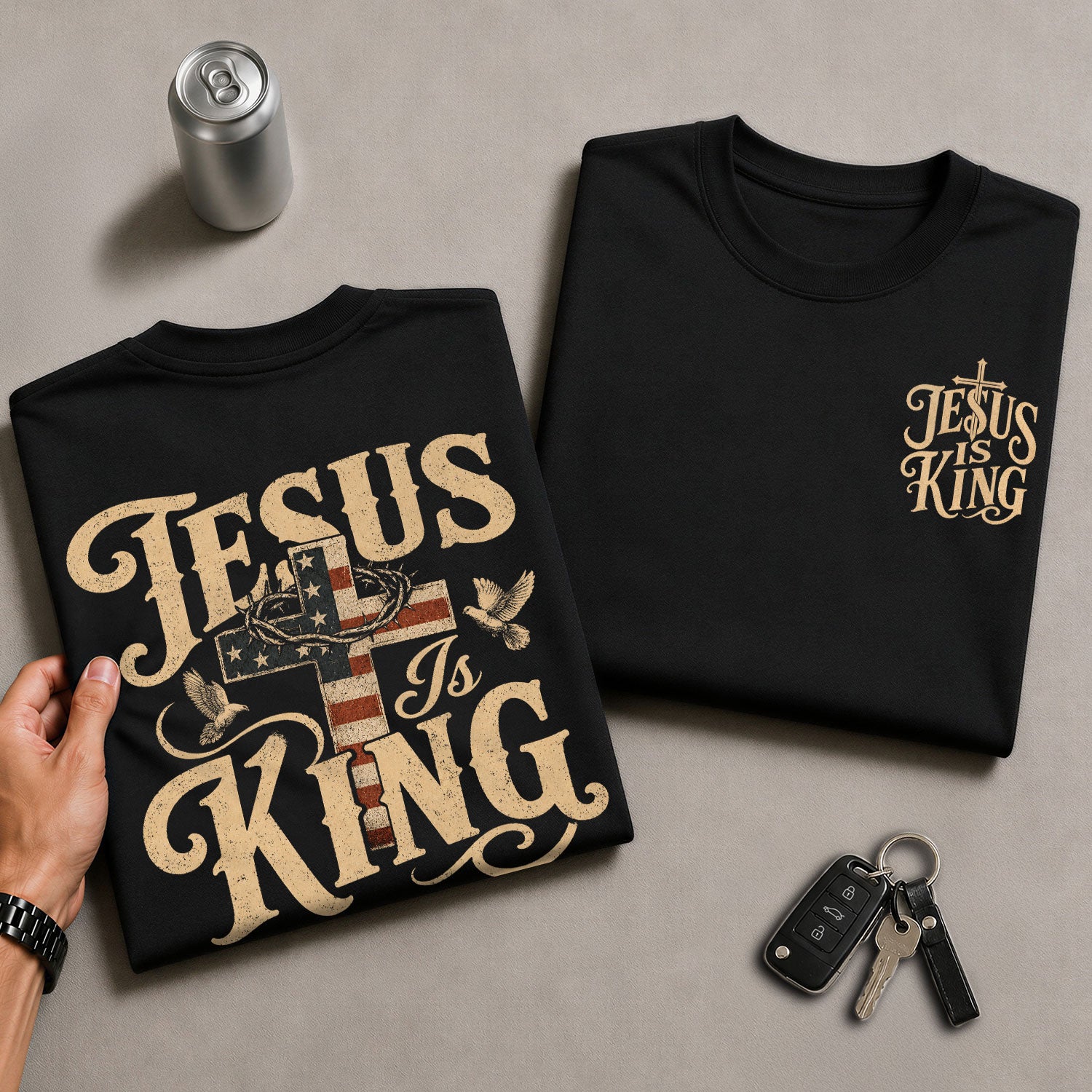 Jesus Is King Shirt Patriotic Christian Men Shirt American Flag Cross Dove John 14 6 Tee - Rust Field Wear