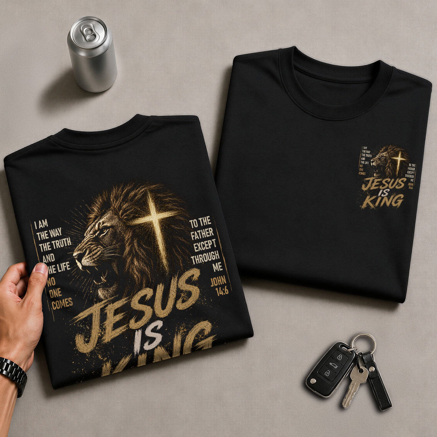 Jesus Is King Shirt Christian Men Shirt Lion Of Judah Cross Graphic Tee John 14 6 Verse Tee - Rust Field Wear