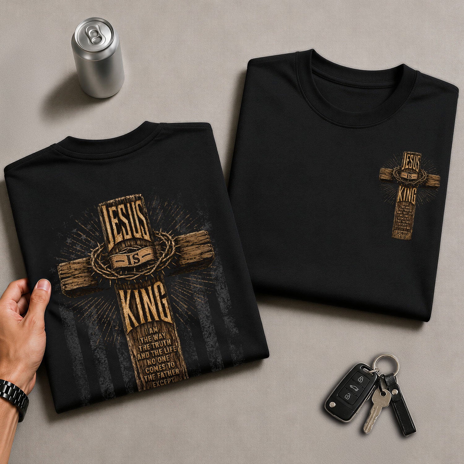 Jesus Is King Shirt Patriotic Christian Men Shirt Wooden Cross John 14 6 Bible Verse Tee - Rust Field Wear