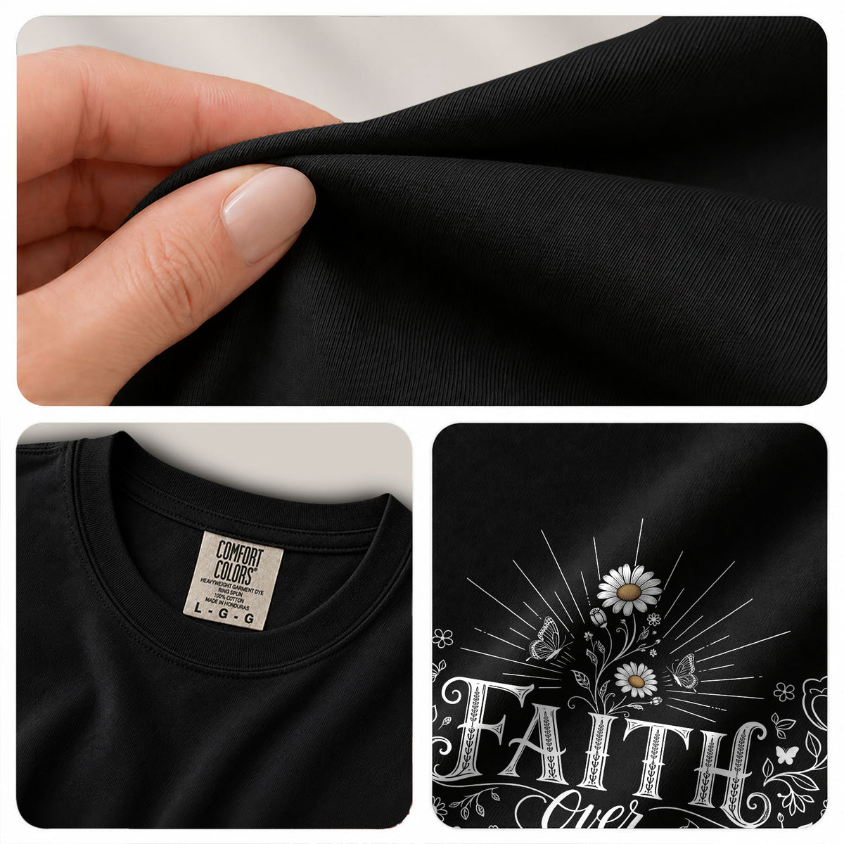 Faith Over Fear Butterfly Floral Christian Graphic Casual Crewneck Tee Shirt Women - Rust Field Wear