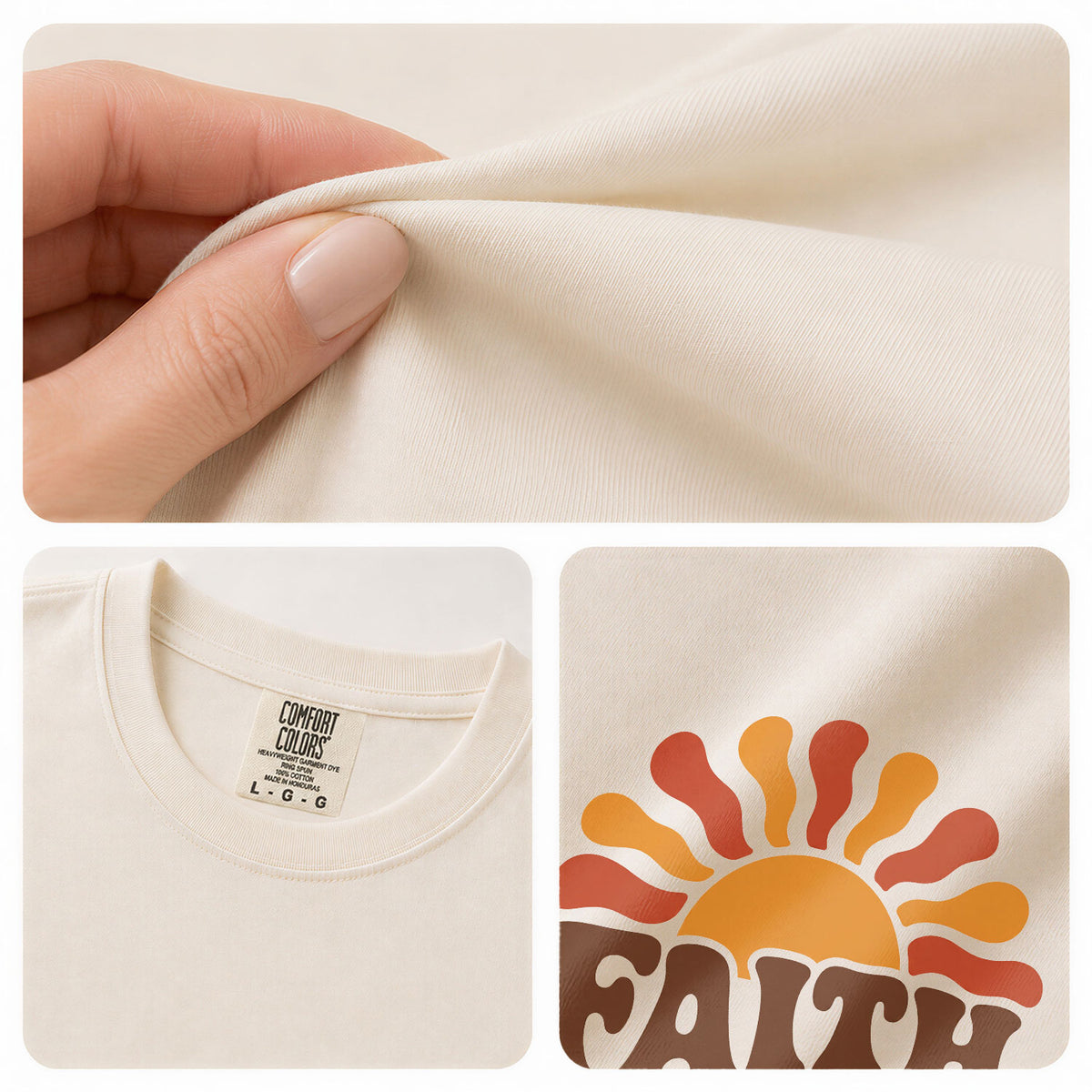Faith Over Fear Retro Sun Floral Christian Graphic Casual Crewneck Tee Shirt Women - Rust Field Wear