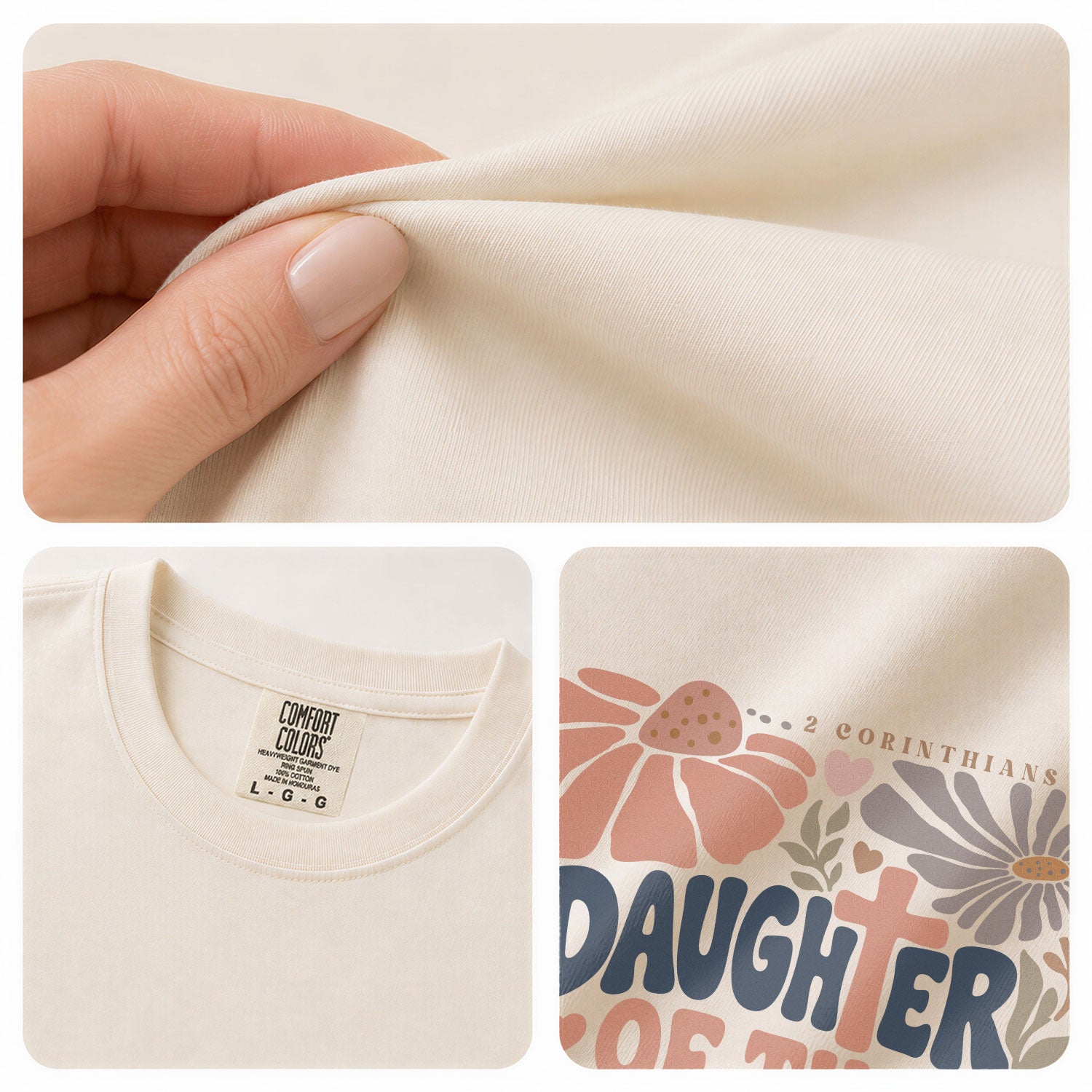Daughter Of The King Retro Floral Cross Christian Graphic Everyday Tee Shirt Women - Rust Field Wear
