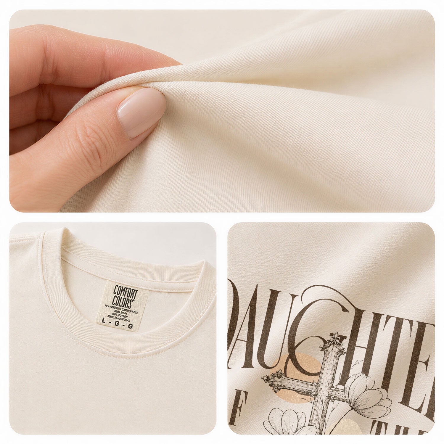 Daughter Of The King Cross Floral Christian Graphic Everyday Tee Shirt For Women - Rust Field Wear
