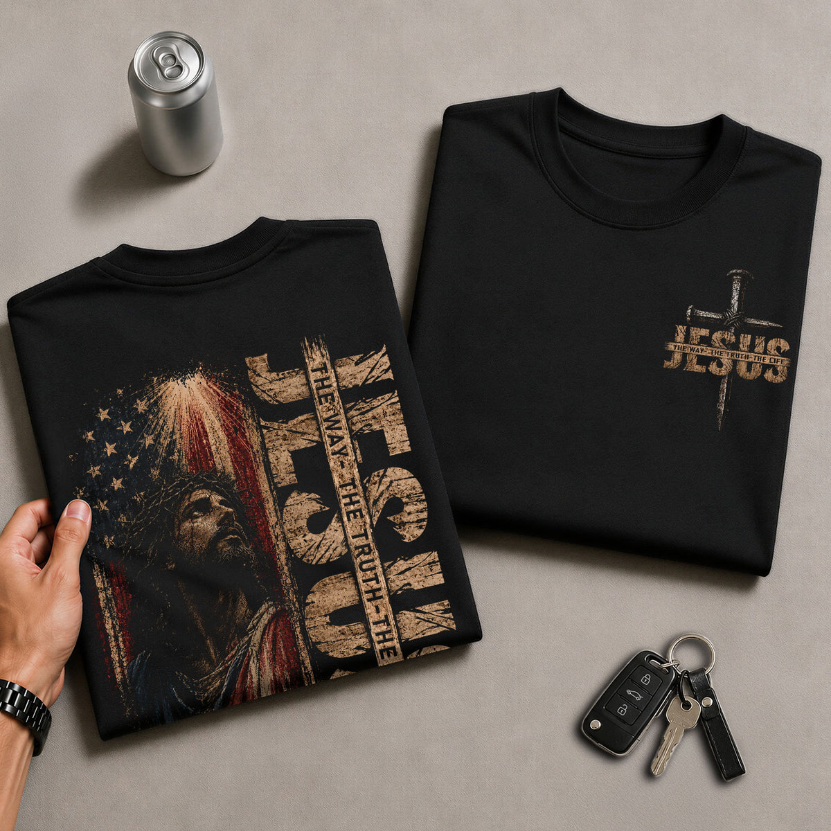 Jesus The Way The Truth The Life Shirt American Flag Christian Graphic Casual Crewneck Men - Rust Field Wear