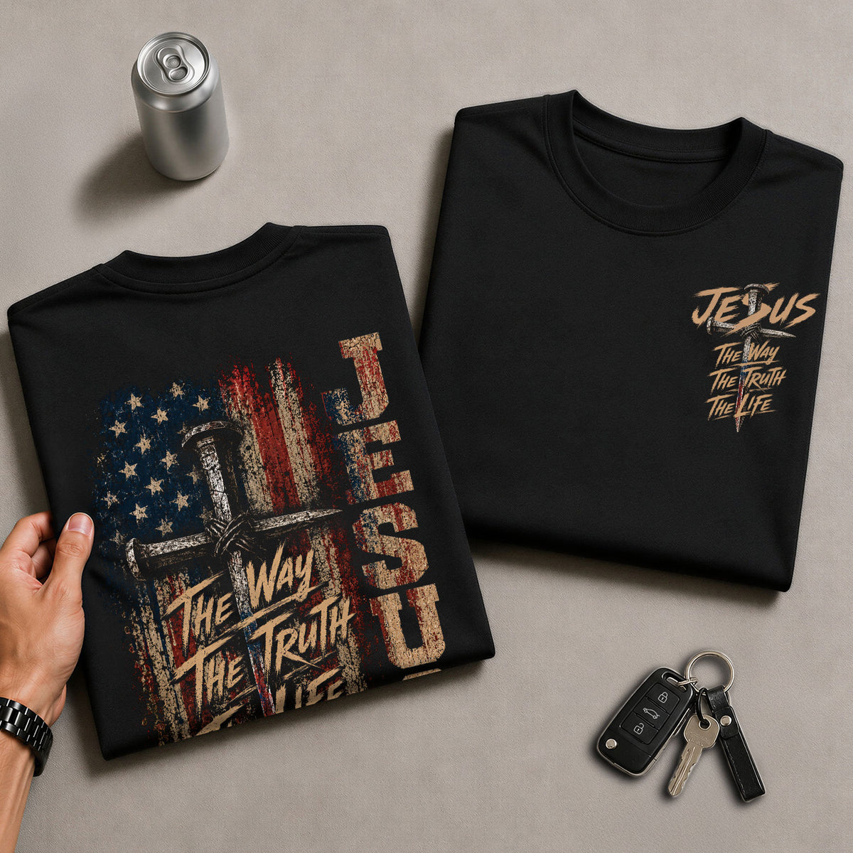 Jesus The Way The Truth The Life Shirt American Flag Cross Christian Graphic Casual Men - Rust Field Wear