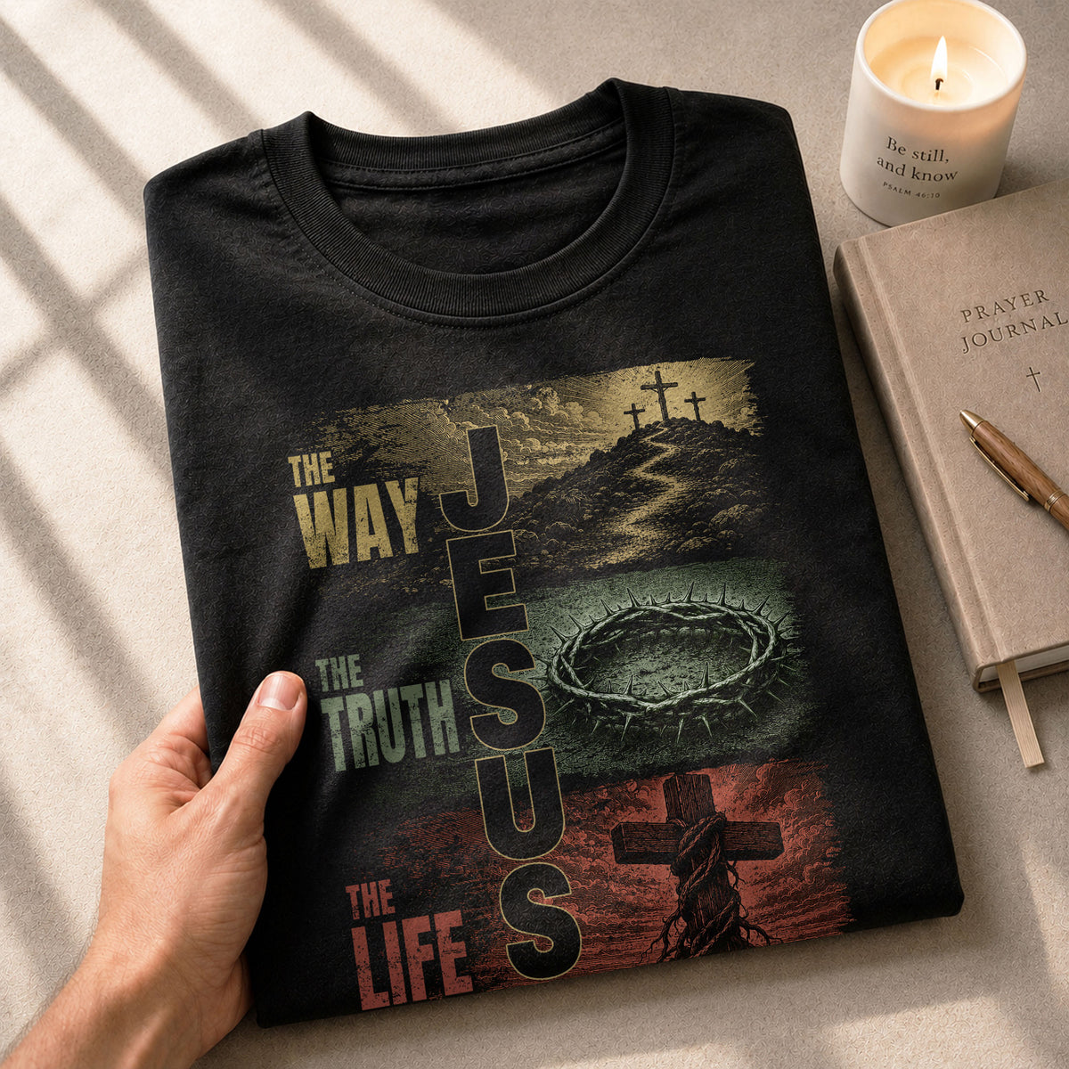 Jesus The Way The Truth The Life Calvary Cross Christian Graphic Crewneck Tee Men - Rust Field Wear