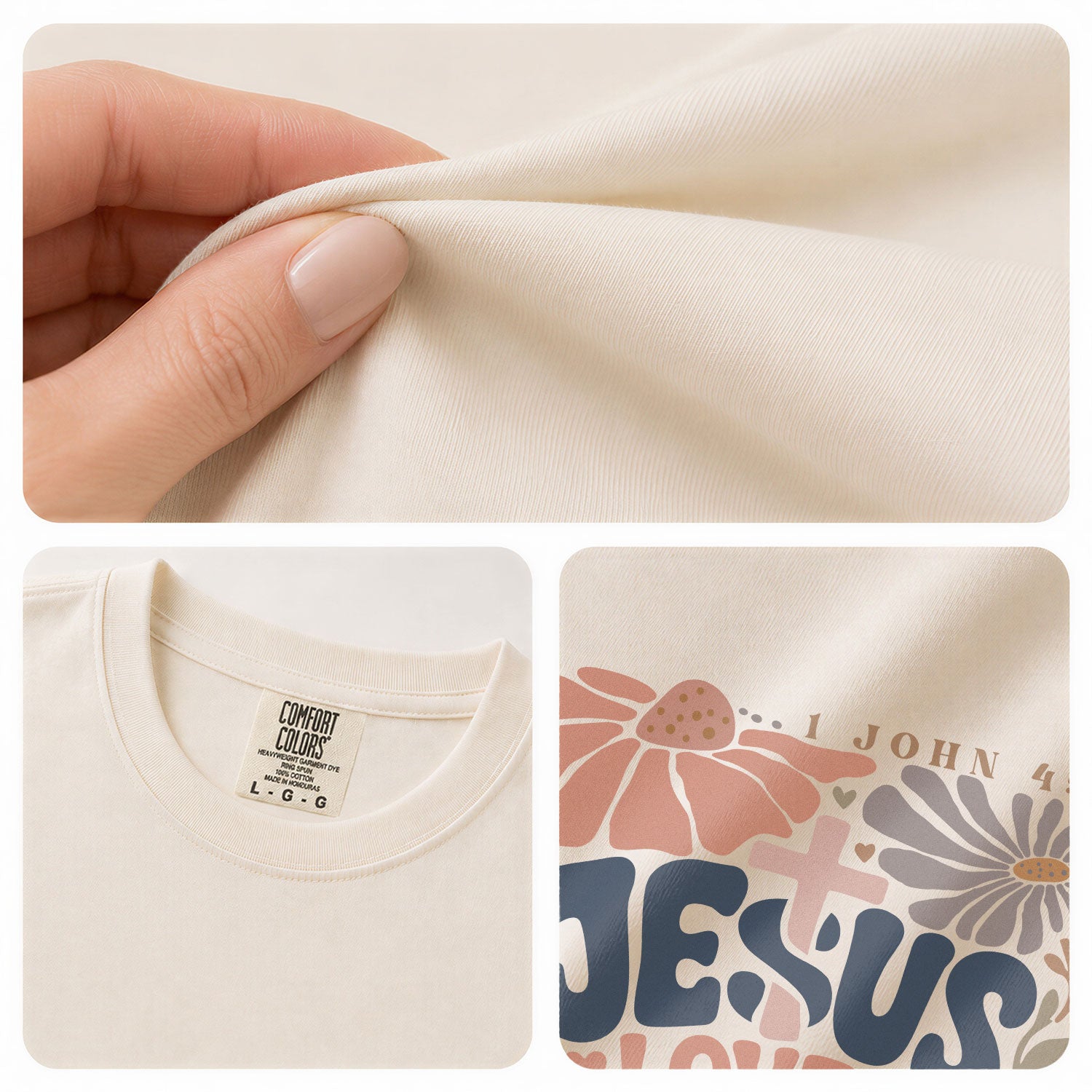 Jesus Loves You Retro Floral Cross Christian Graphic Casual Basic Tee Shirt Women - Rust Field Wear