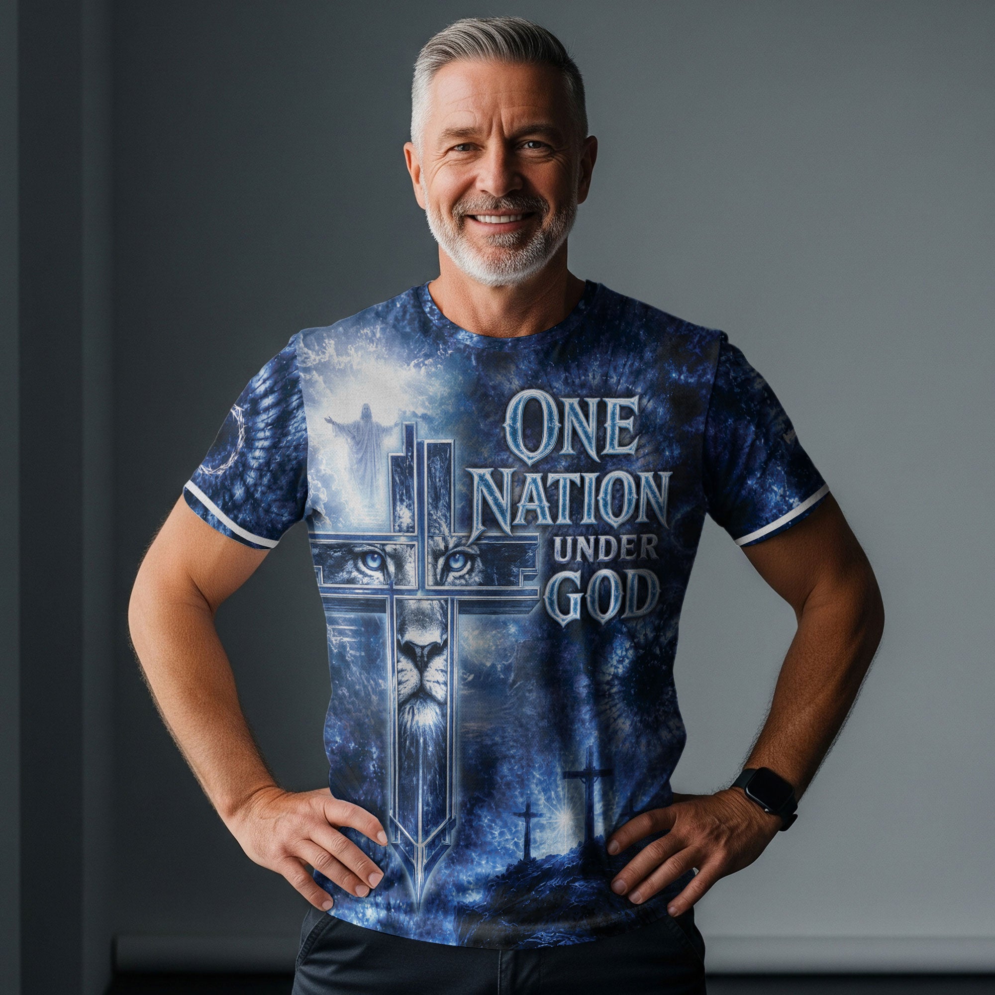 One Nation Under God Lion Cross Christian Jesus Patriotic Graphic Faith Graphic, Christian Tee Shirts - Christian Shirts for Men - Rust Field Wear