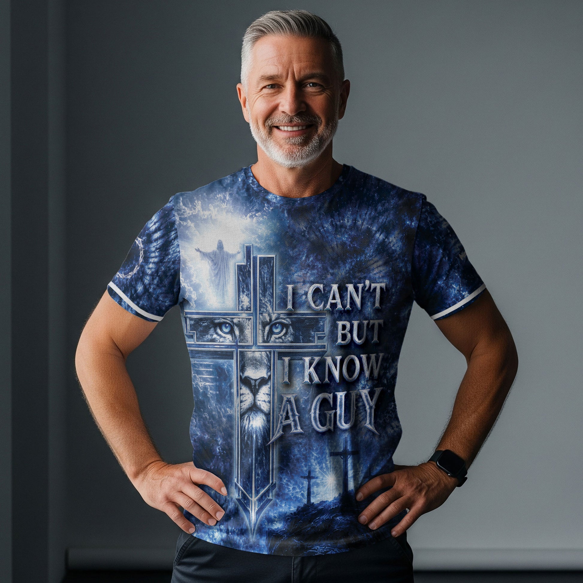 Christian Shirts for Men - I Can't But I Know A Guy Lion Cross Christian Jesus Graphic, Christian Tee Shirts - Rust Field Wear