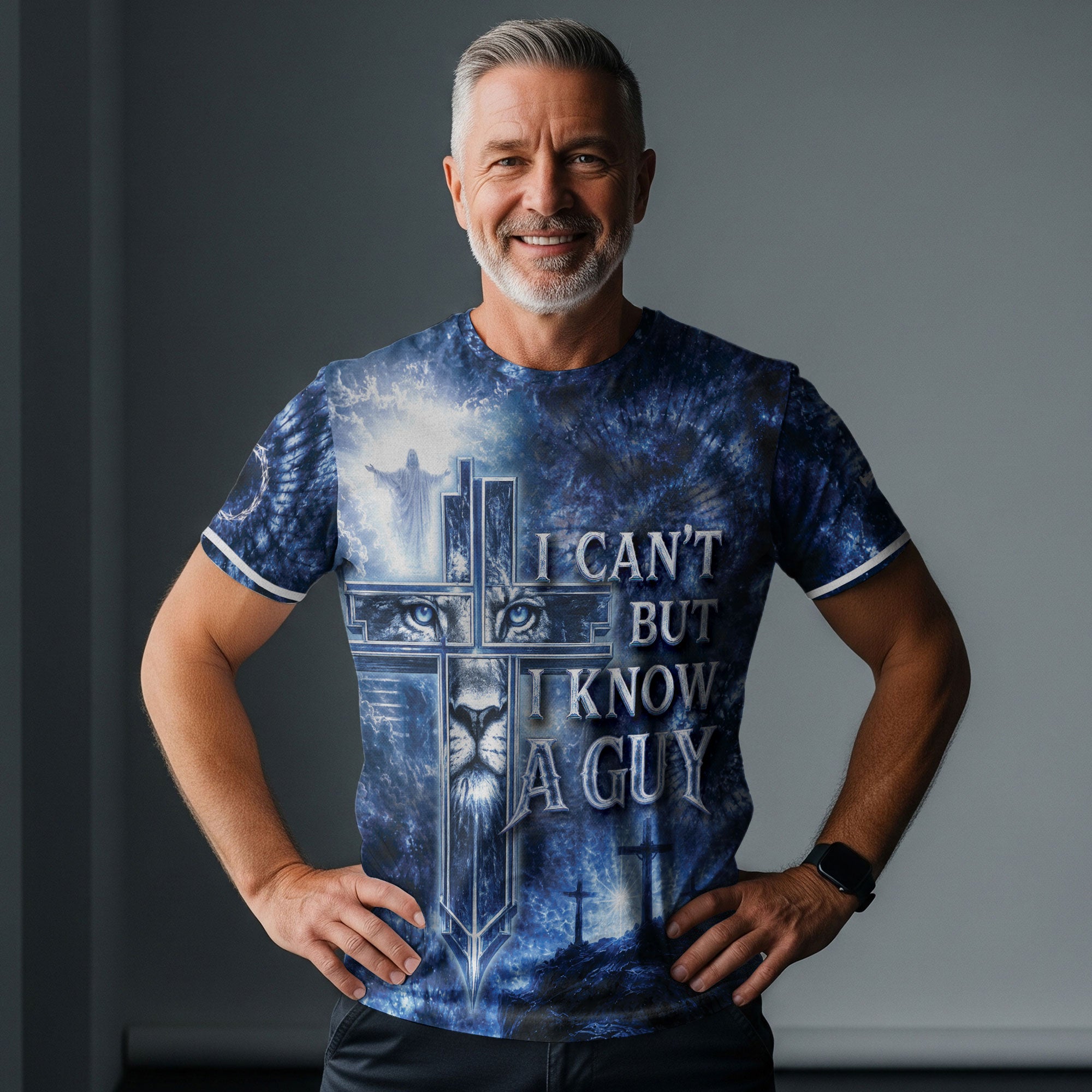 Christian Shirts for Men - I Can't But I Know A Guy Lion Cross Christian Jesus Graphic, Christian Tee Shirts - Rust Field Wear