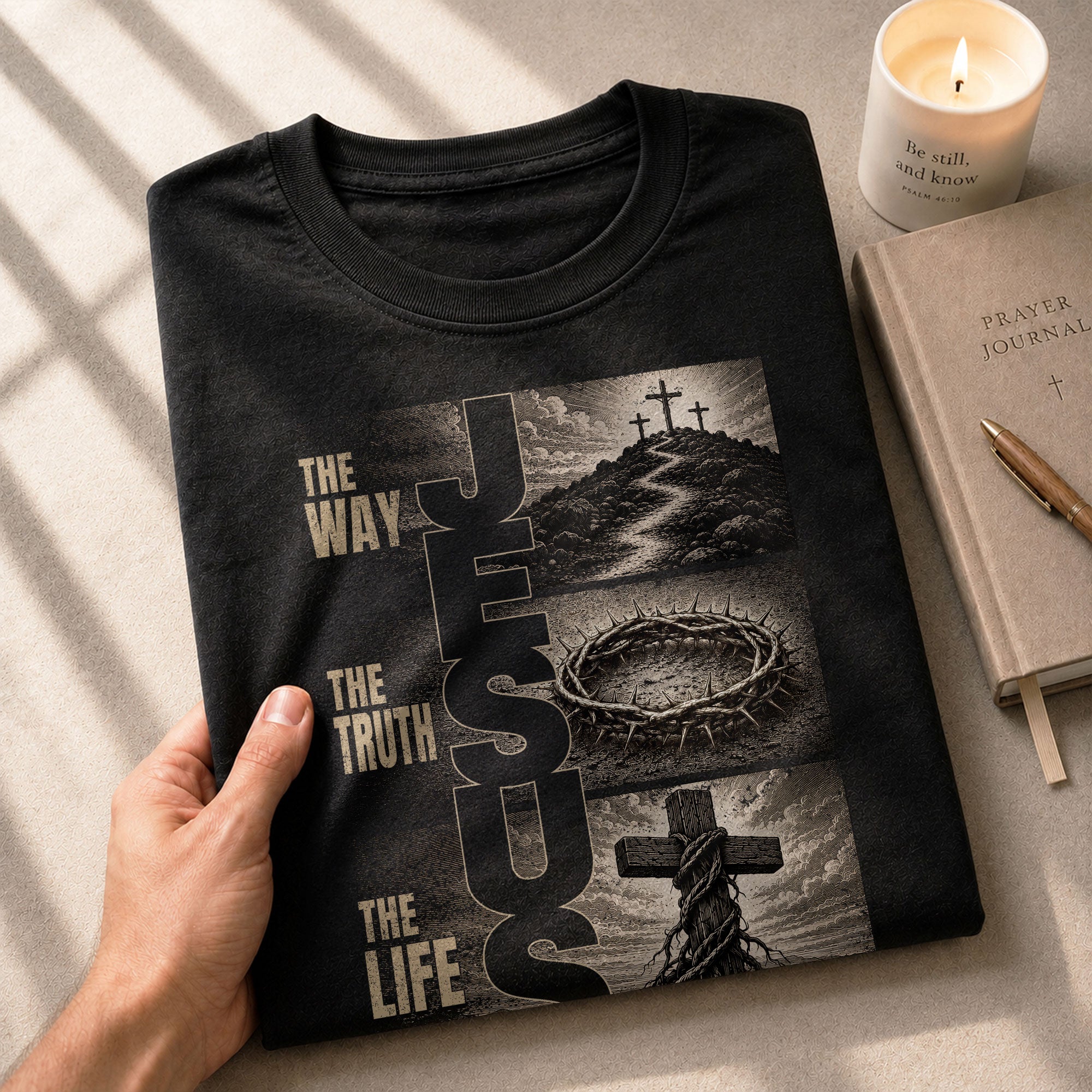 Jesus The Way The Truth The Life Shirt Men Christian T-Shirt Cross Crown Thorns Graphic Tee