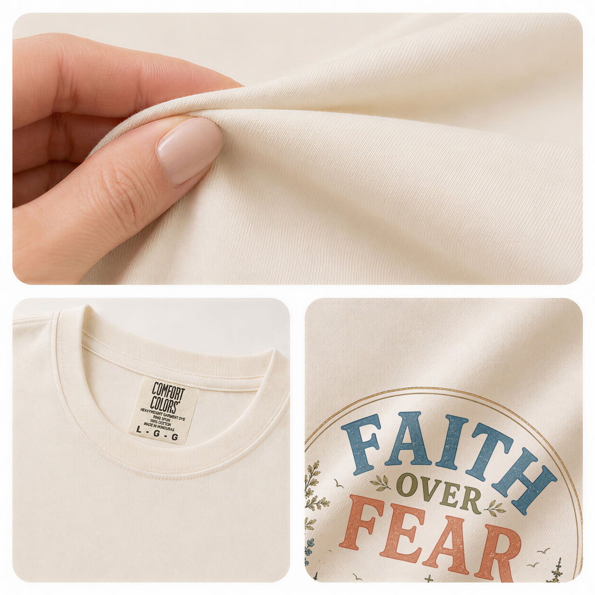 Inspirational Christian Faith Over Fear Mountain Aesthetic Women Graphic Tee Shirt - Rust Field Wear