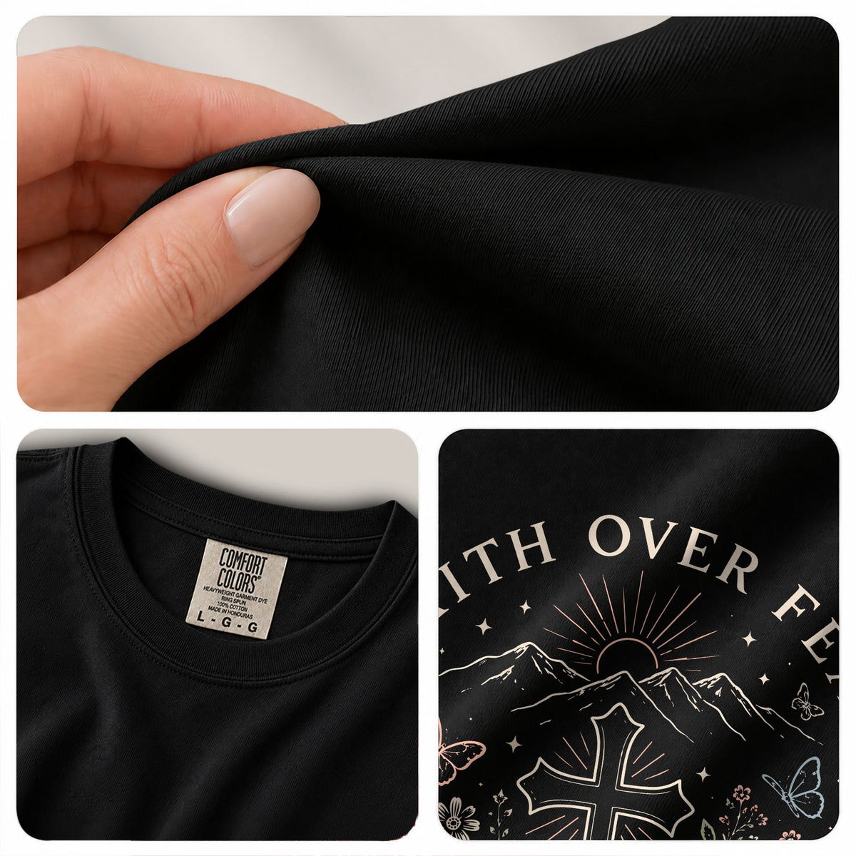 Devout Christian Faith Over Fear Cross Aesthetic Women Graphic Tee Shirt Vintage - Rust Field Wear