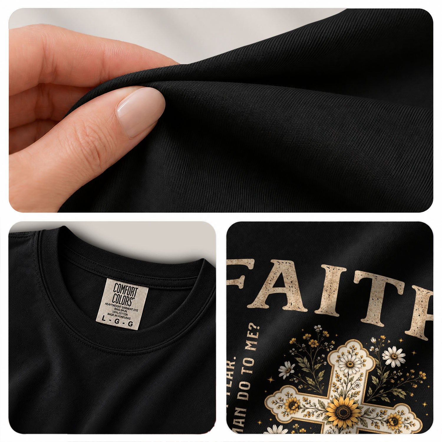 Faith Over Fear Shirt Women Christian Floral Cross T-Shirt Bible Verse Tee Comfort Colors
