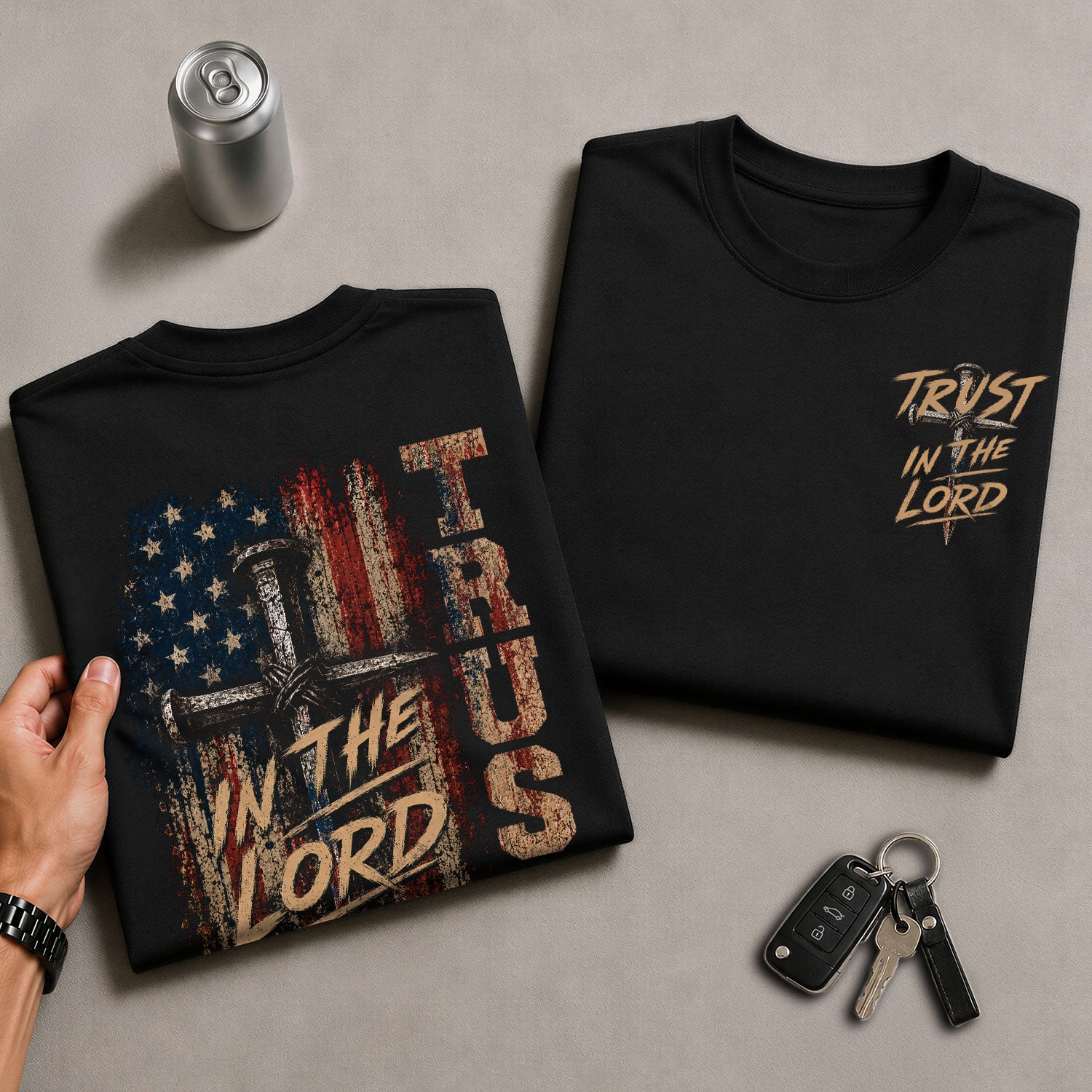 Trust In The Lord Shirt Mens Jesus Cross Flag Tee Christian Religious Graphic Shirt - Rust Field Wear