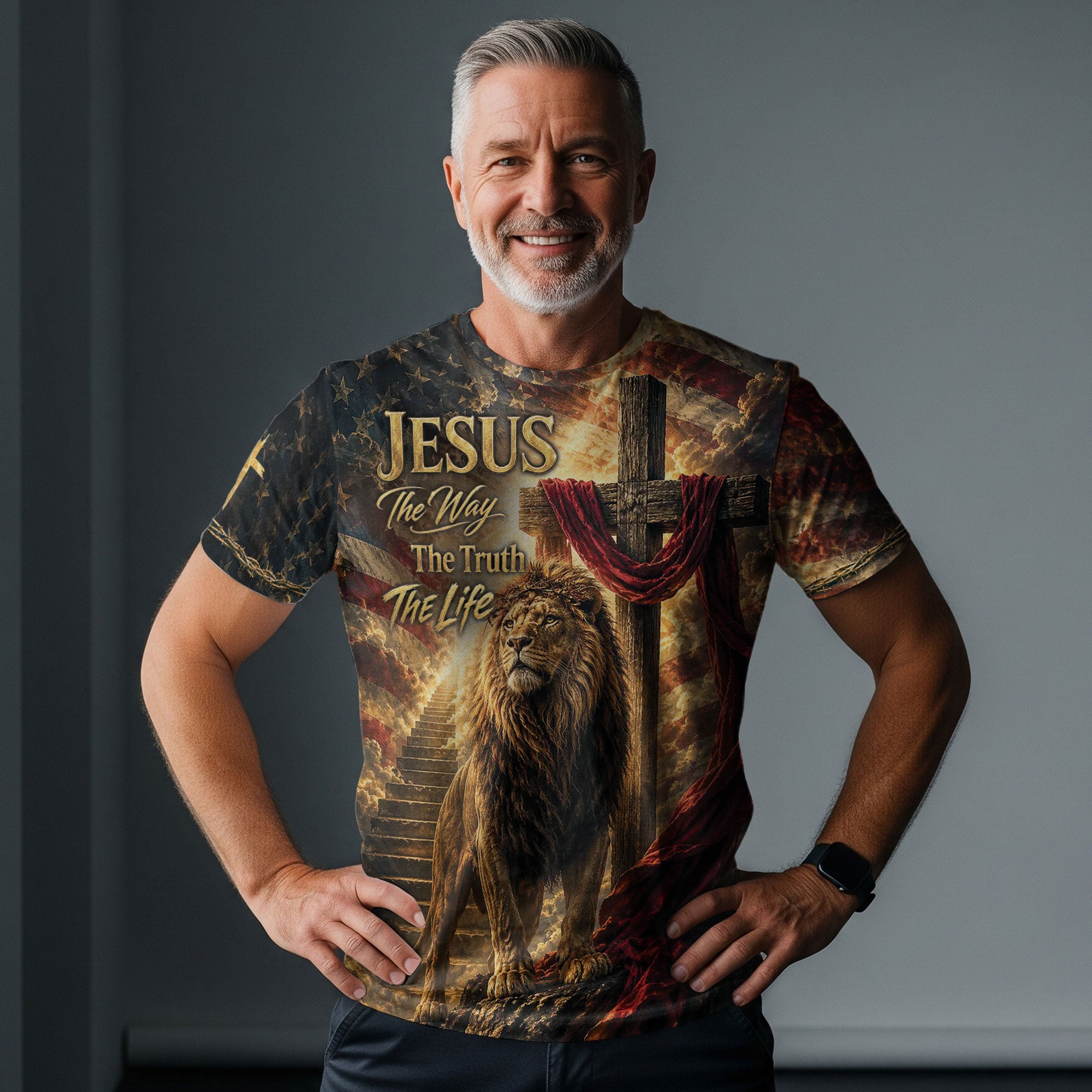 Jesus The Way Truth Life Shirt Christian Lion Cross 3D All Over Print Graphic Men Tee