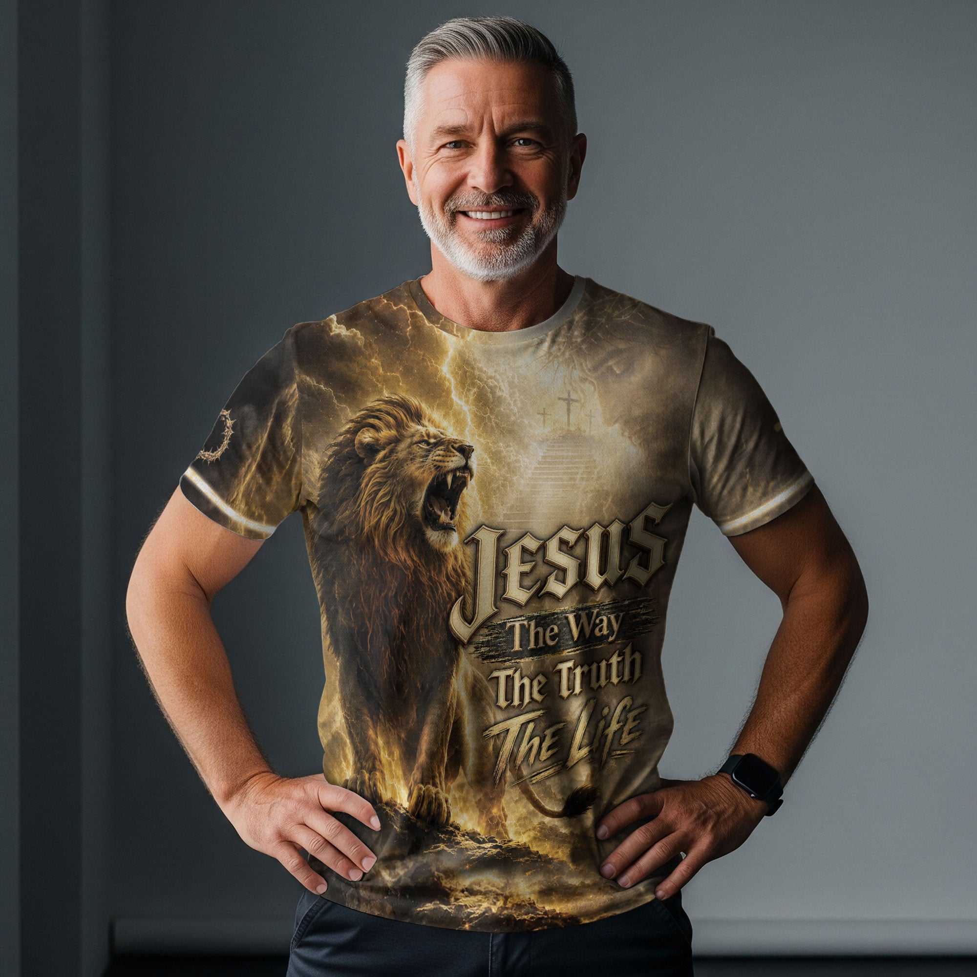Jesus The Way Truth Life Shirt Christian Roaring Lion Cross 3D All Over Print Graphic Men