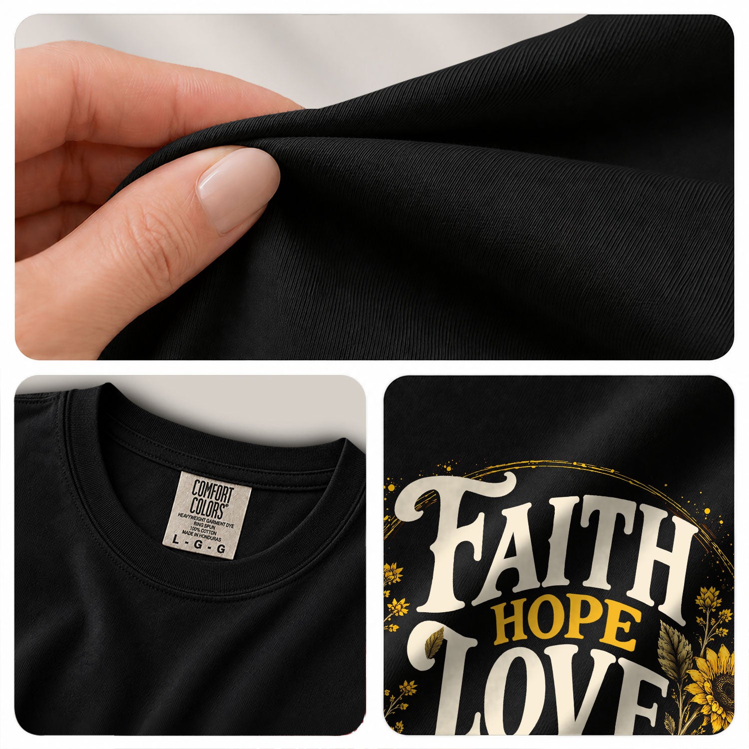 Faith Hope Love T-Shirt Christian Women Faith Shirt Sunflower Bible Verse Yellow Floral - Rust Field Wear