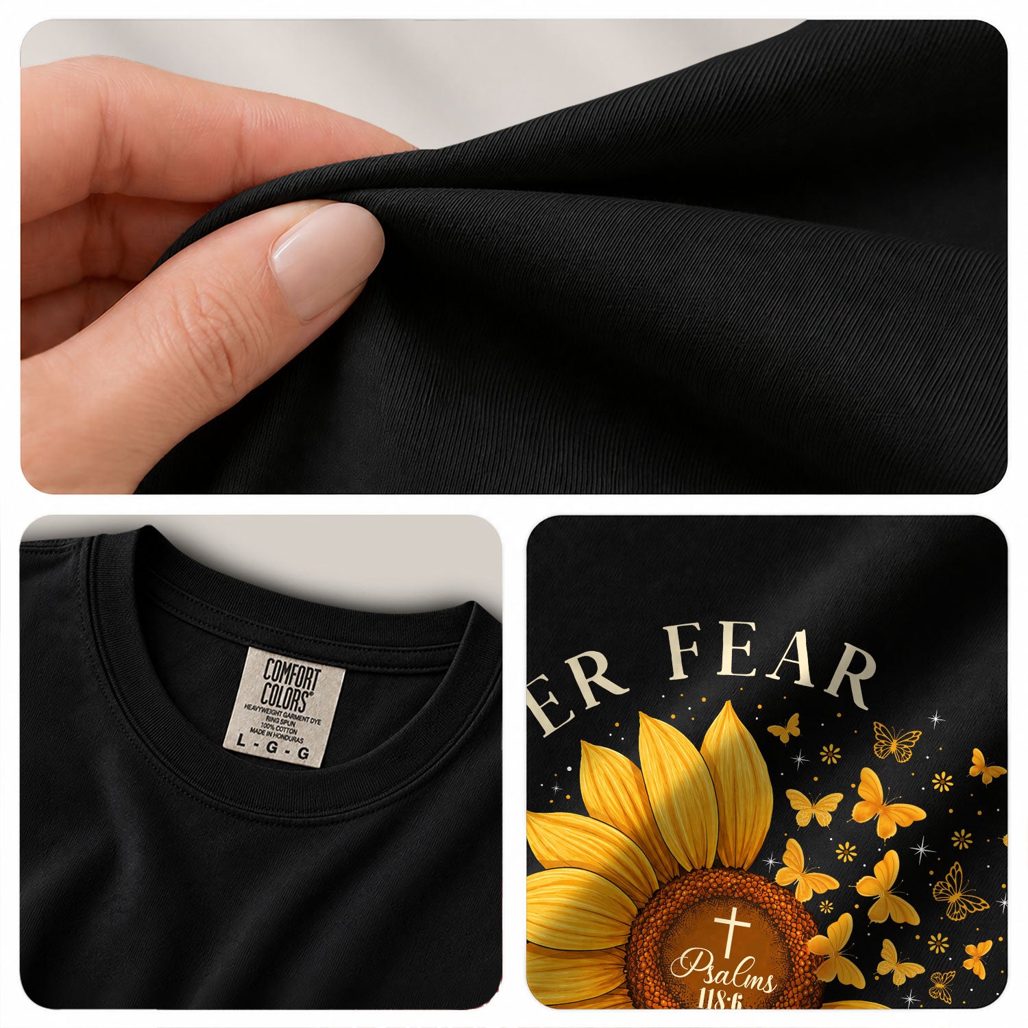 Faith Over Fear Psalms 118:6 Sunflower Butterfly Christian Graphic Tee For Women - Rust Field Wear